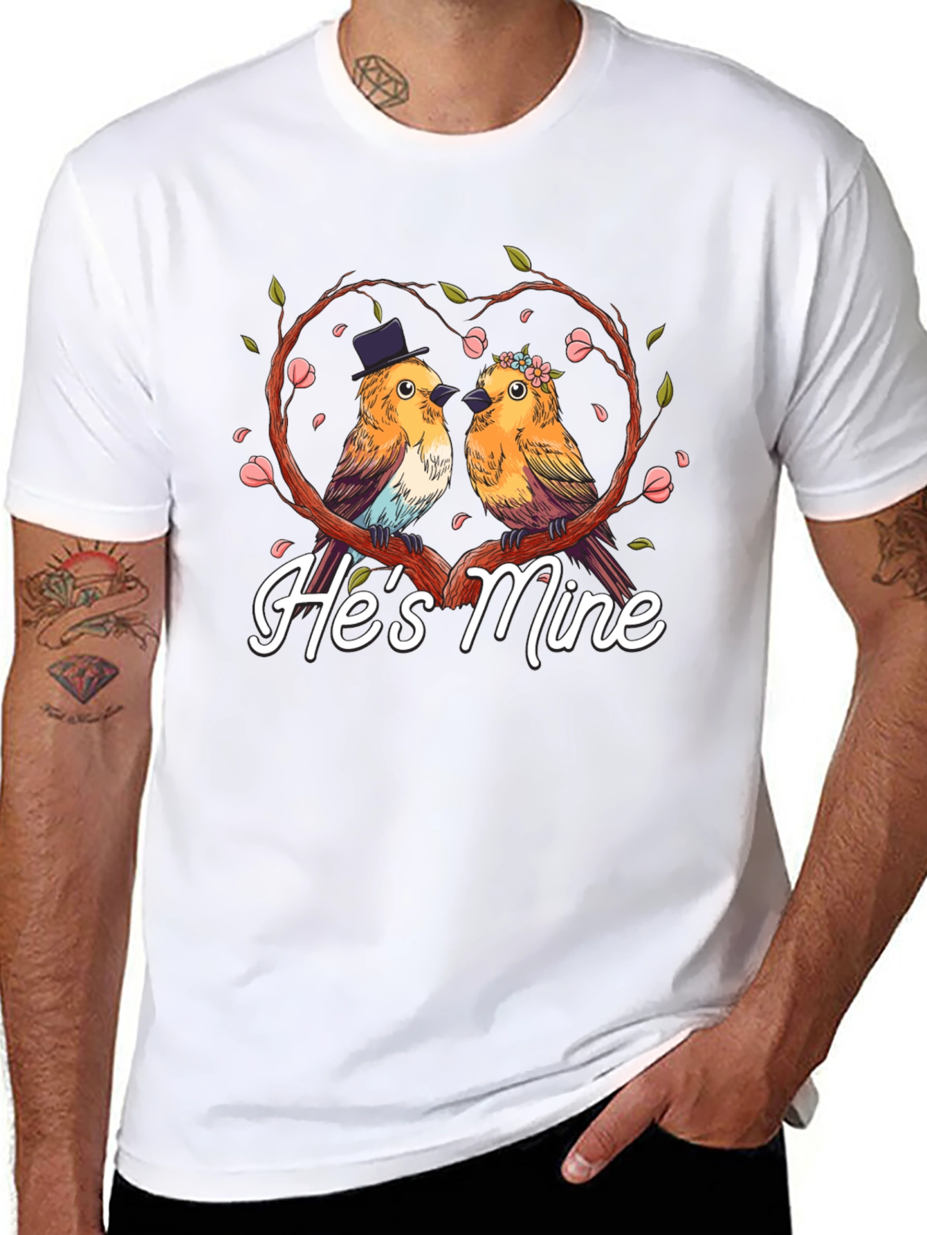 Hes Mine Couple Birds Graphic Tee