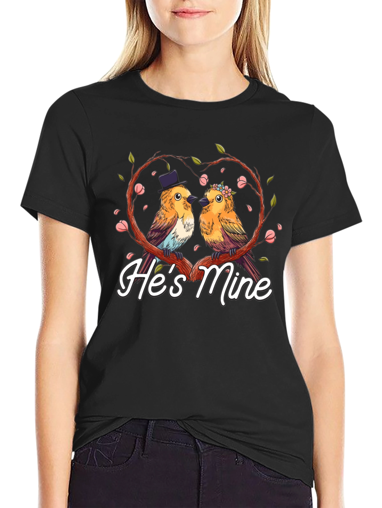 Hes Mine Couple Birds Graphic Tee
