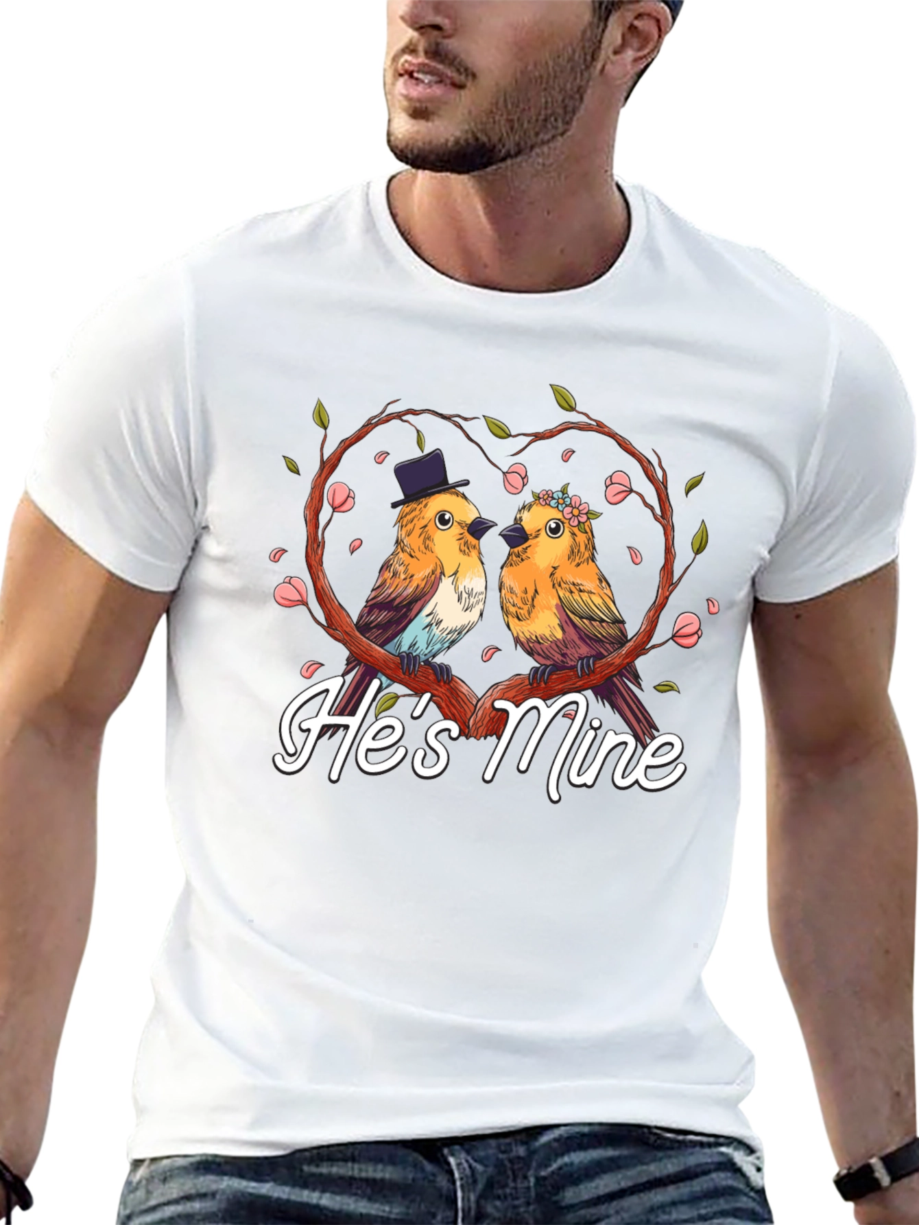 Hes Mine Couple Birds Graphic Tee