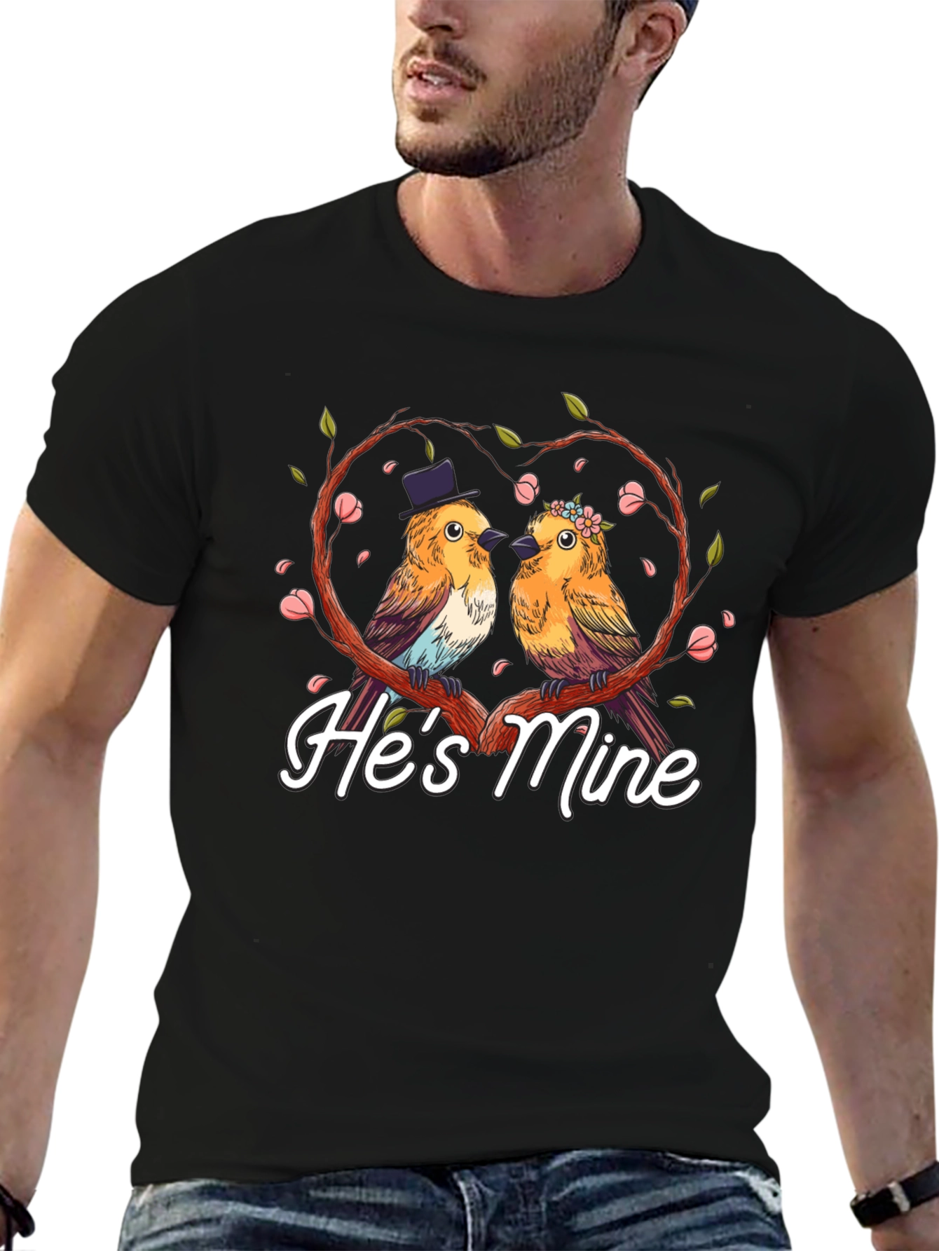 Hes Mine Couple Birds Graphic Tee