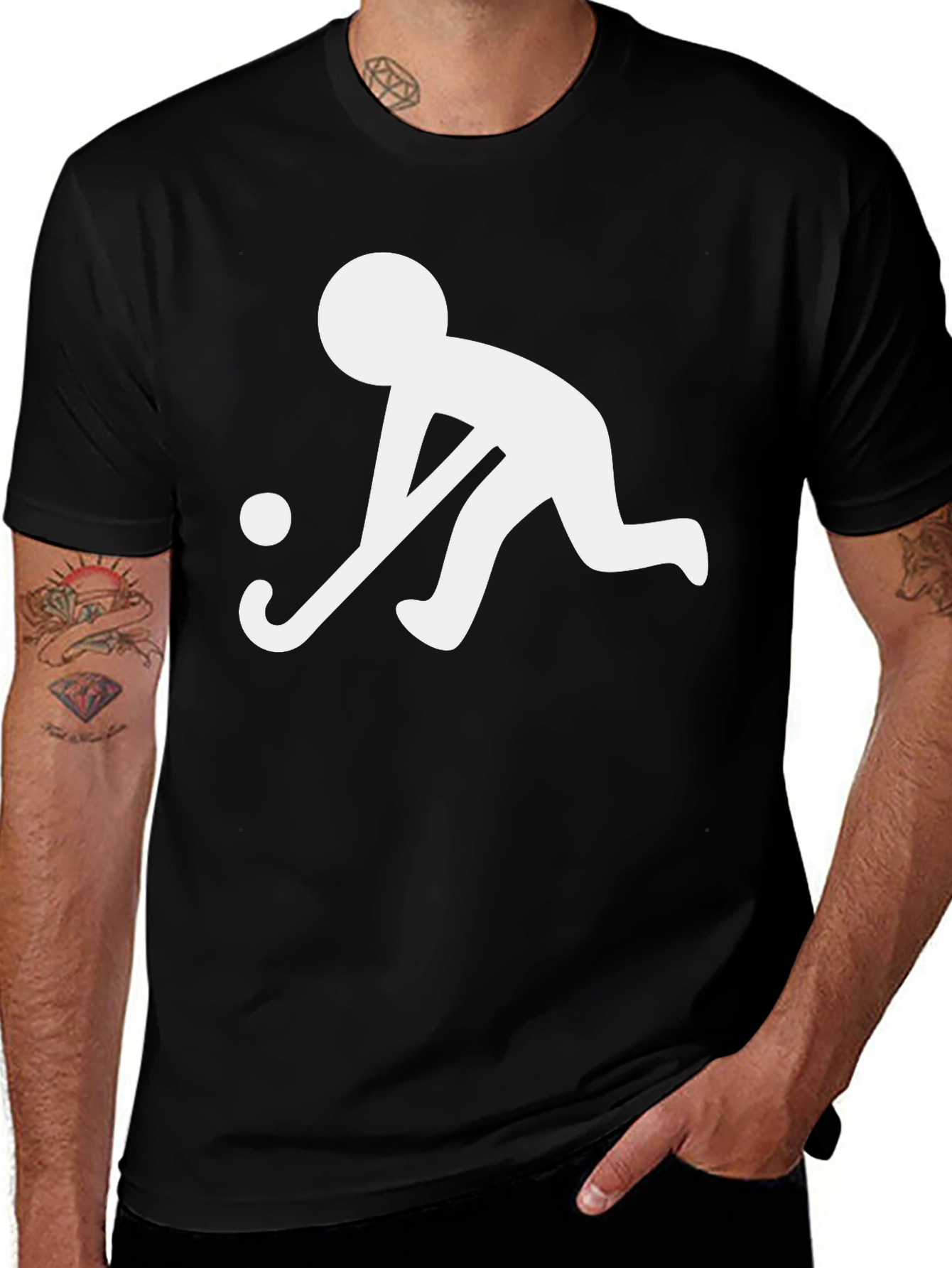 Hockey Player Graphic Tee - Sporty Black T-Shirt