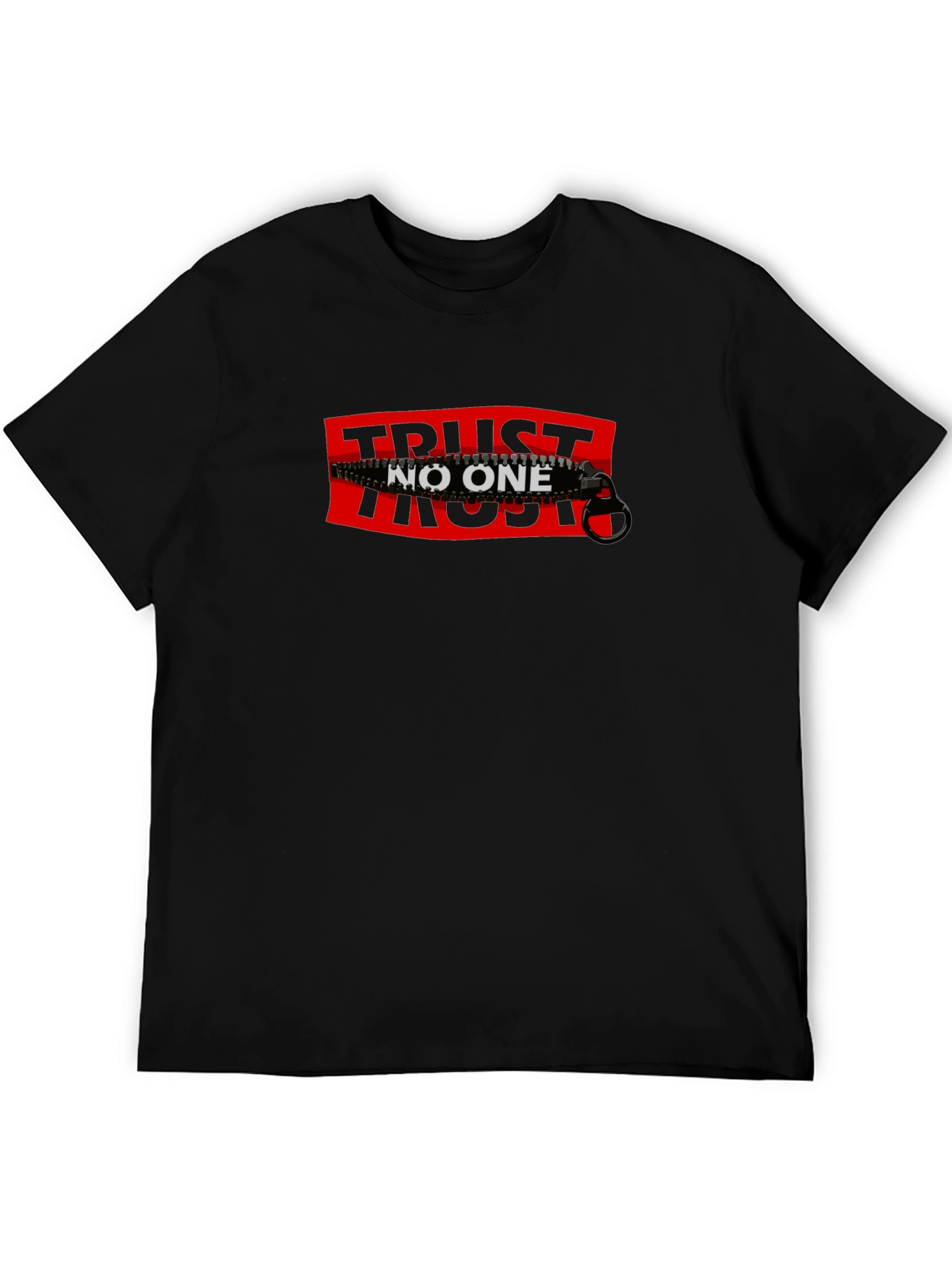 Trust No One Zipper Graphic Tee - Statement T-Shirt