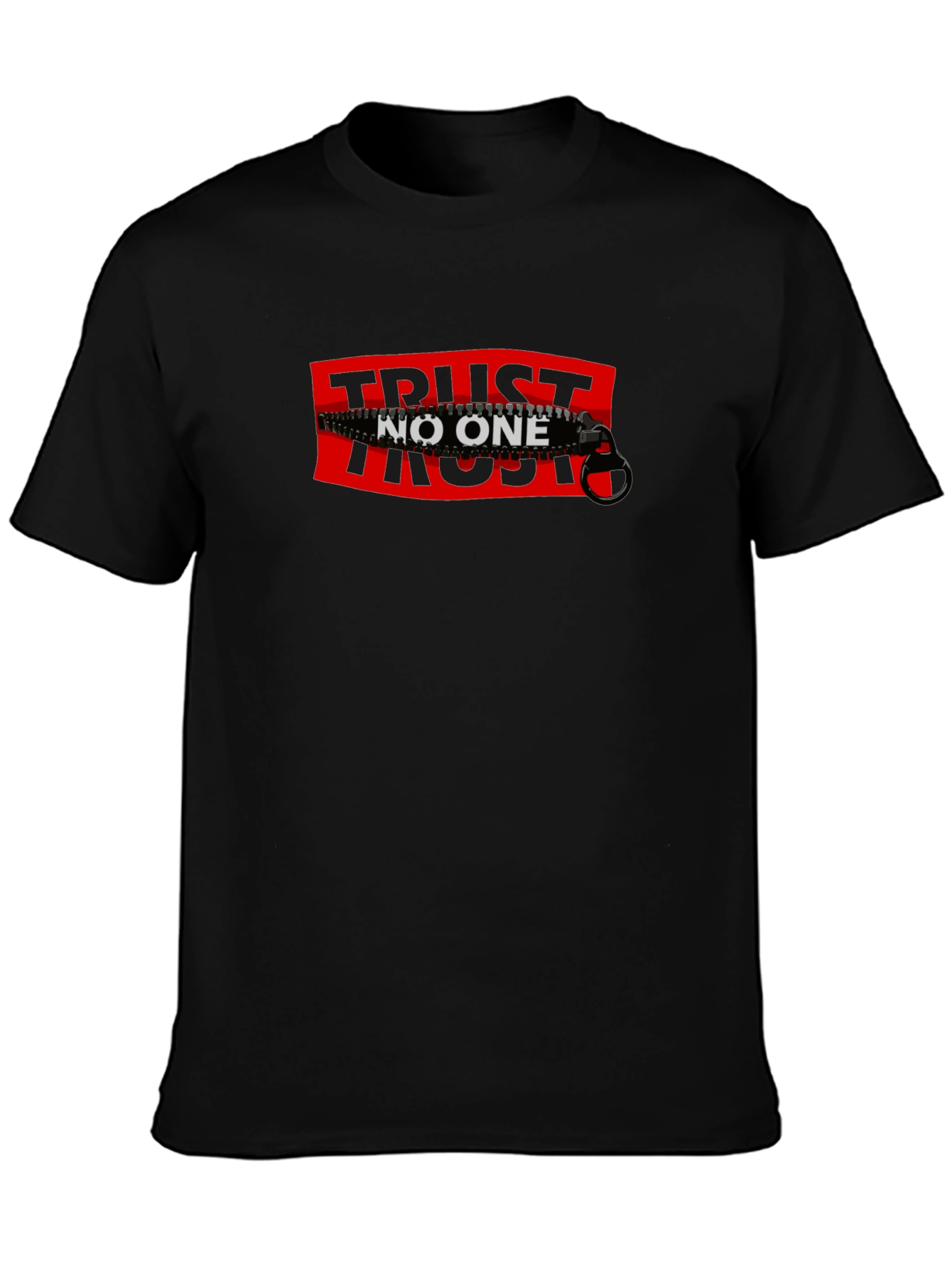 Trust No One Zipper Graphic Tee - Statement T-Shirt