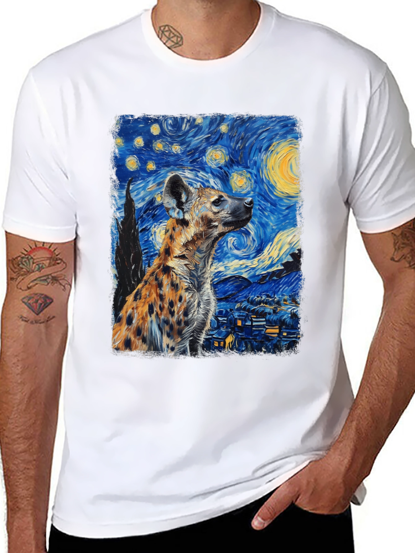 Hyena Starry Night T-Shirt | Unique Art Tee