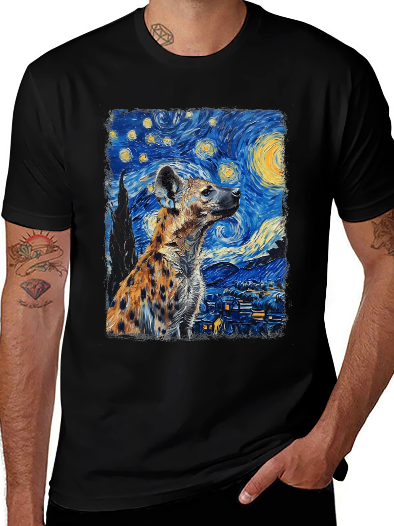 Hyena Starry Night T-Shirt | Unique Art Tee