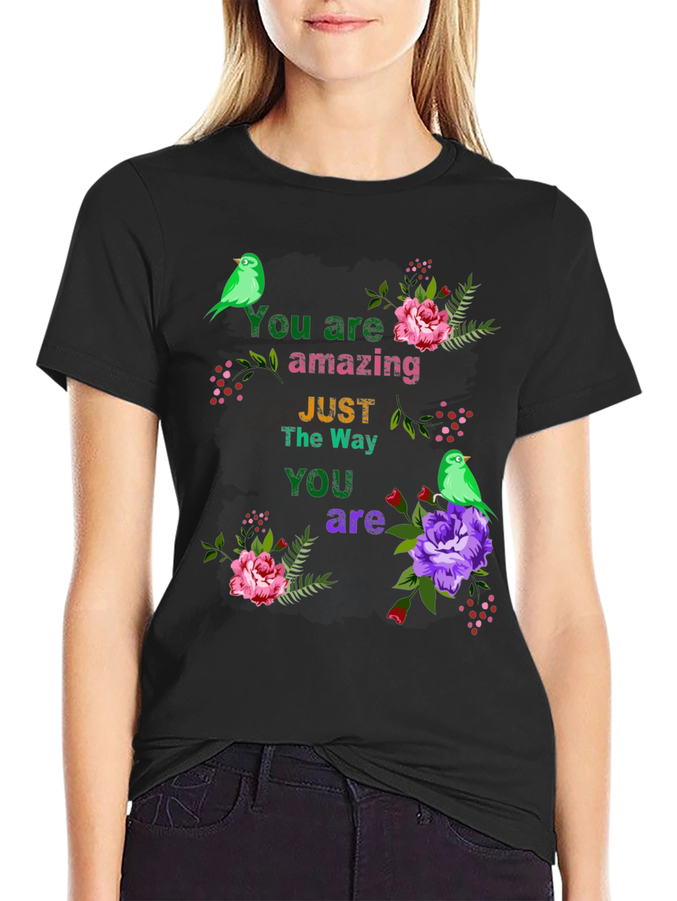 You Are Amazing T-Shirt with Floral Bird Accents