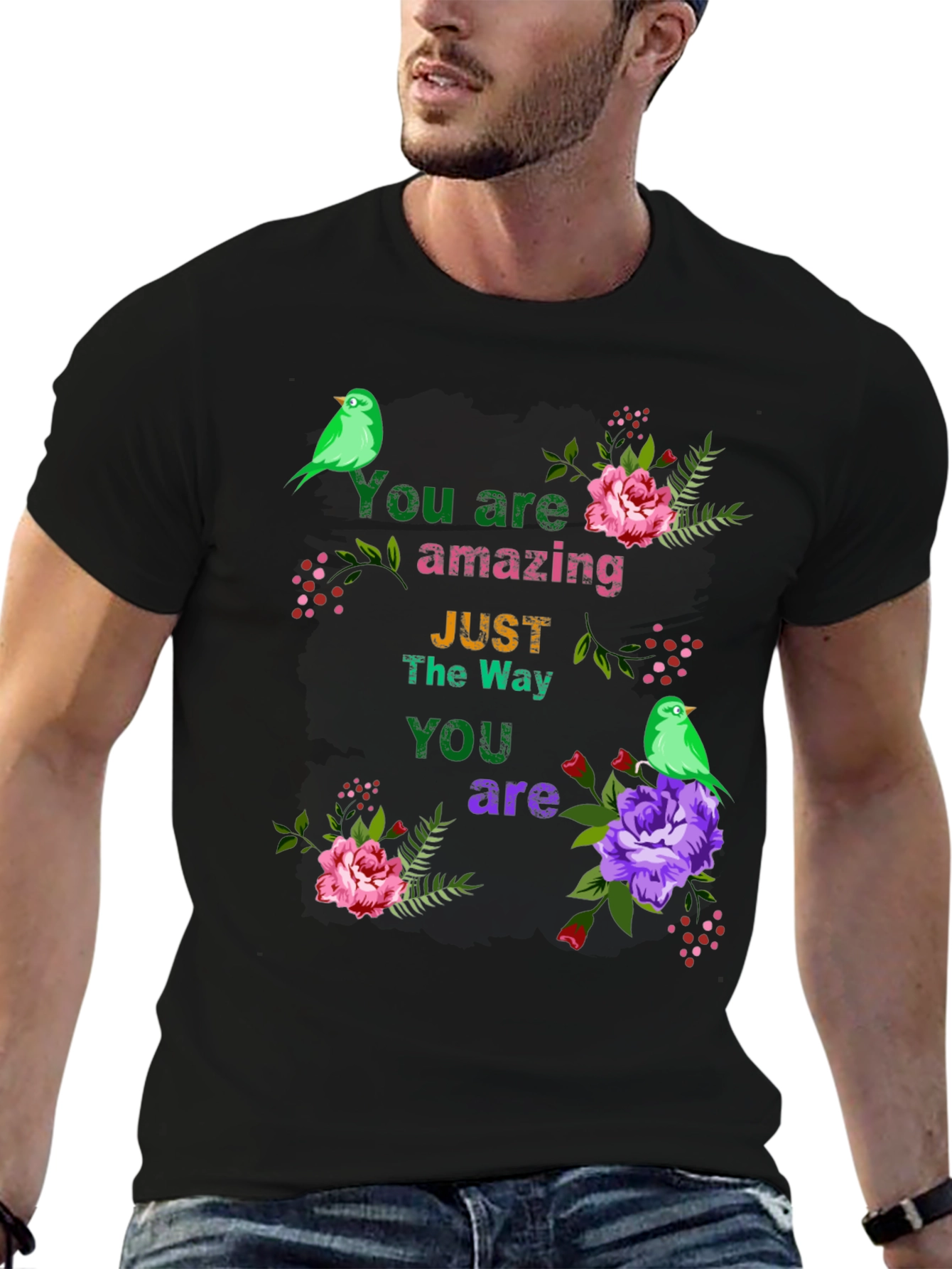 You Are Amazing T-Shirt with Floral Bird Accents