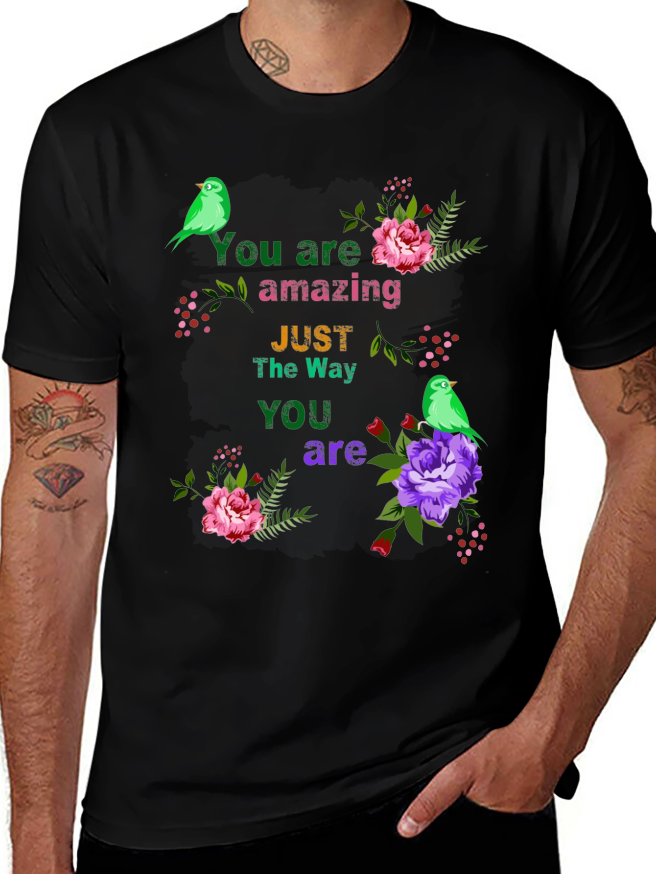 You Are Amazing T-Shirt with Floral Bird Accents