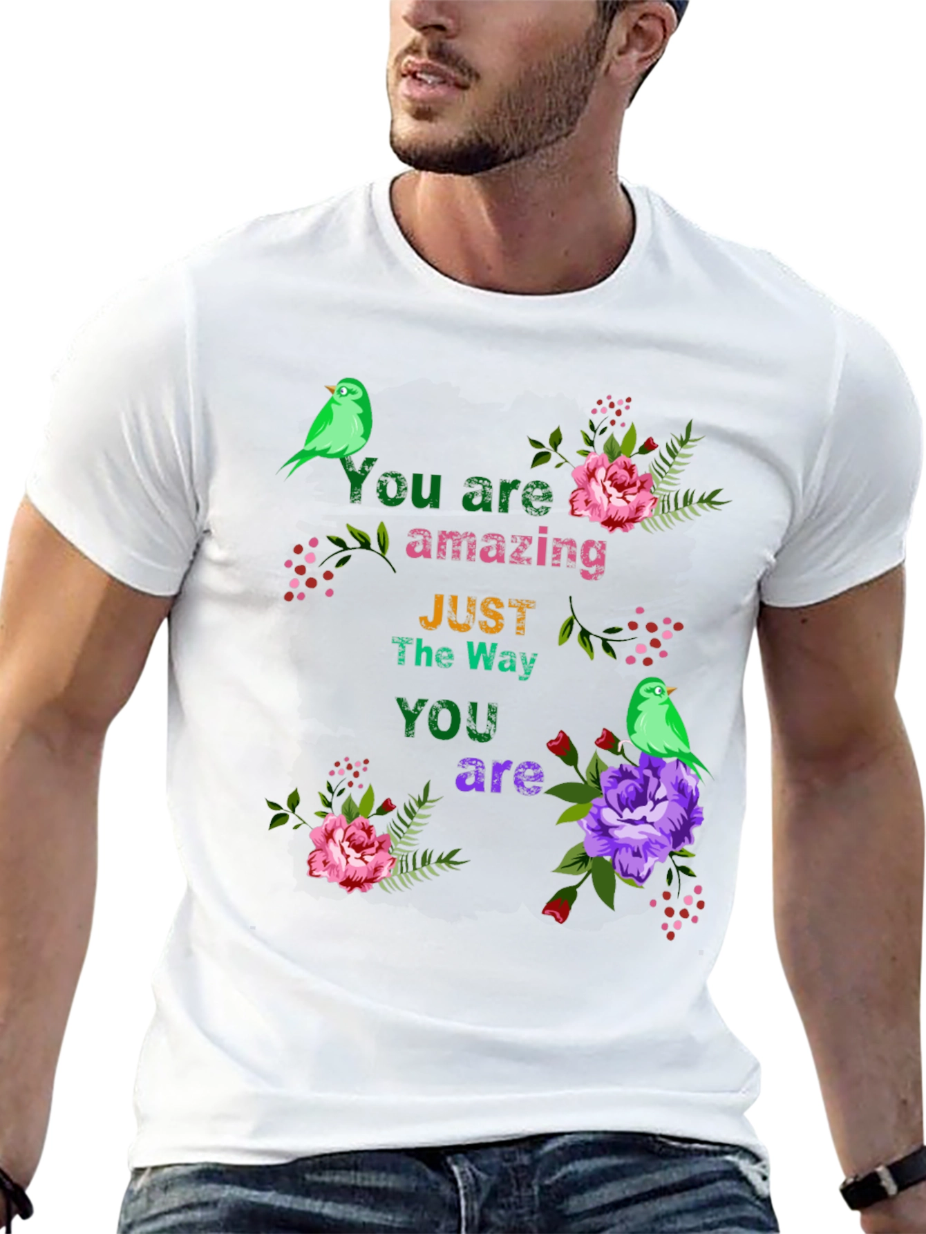 You Are Amazing T-Shirt with Floral Bird Accents