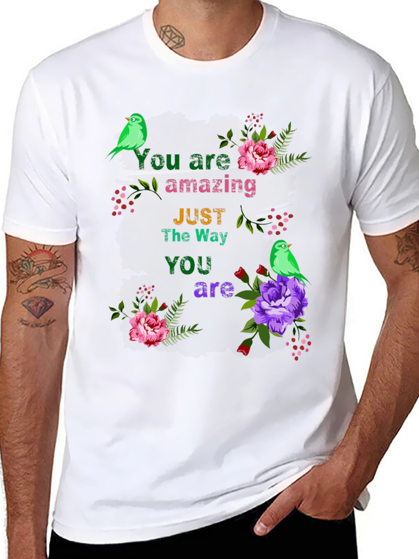 You Are Amazing T-Shirt with Floral Bird Accents
