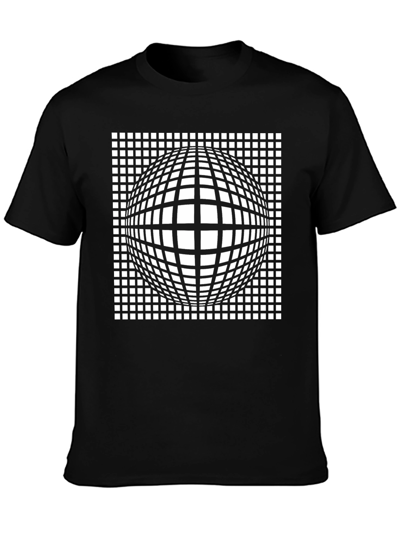 Optical Illusion Grid Sphere Black T-Shirt