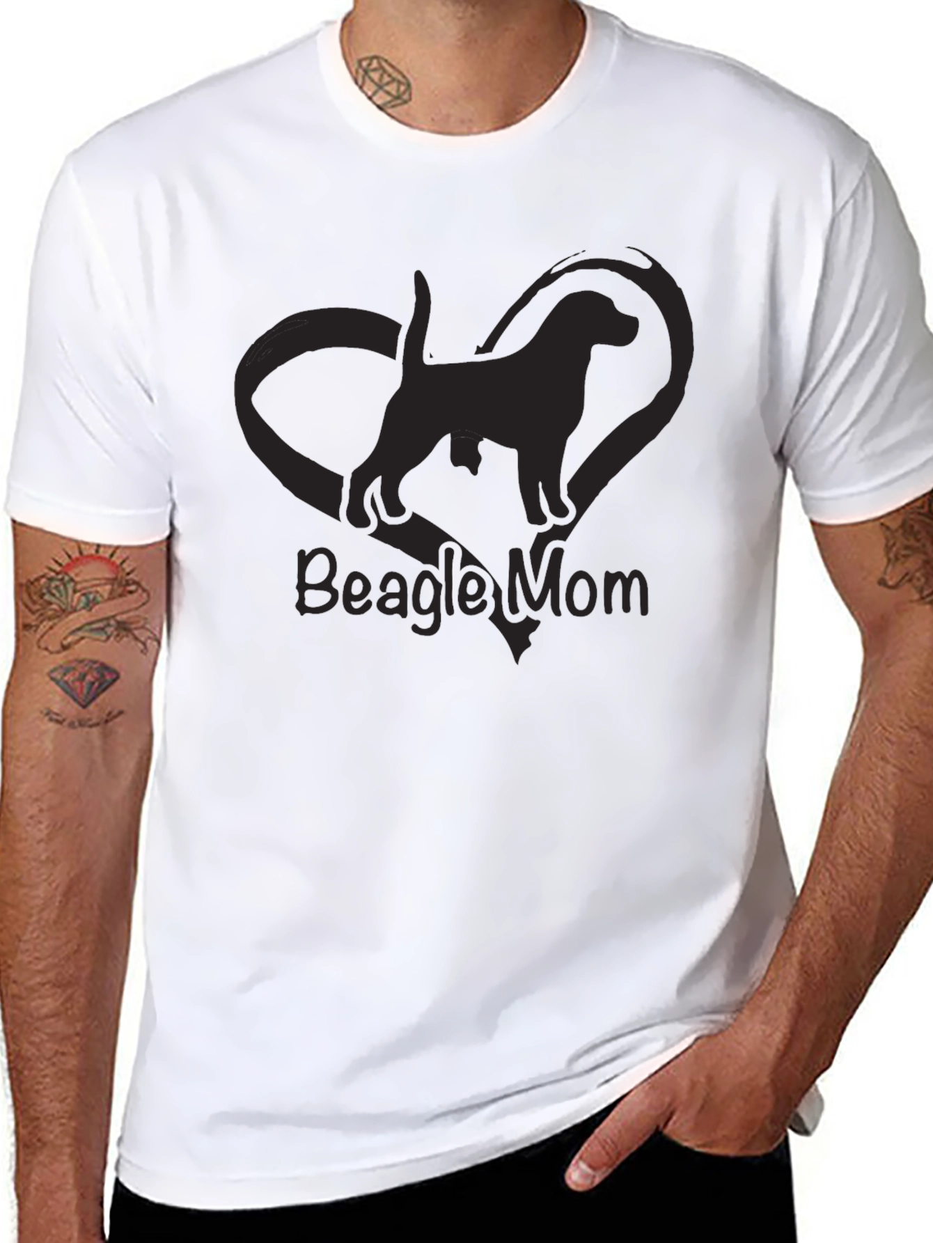 Beagle Mom Graphic Tee - Black Crewneck T-Shirt