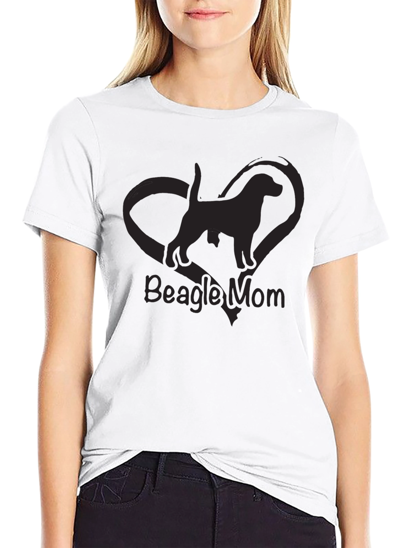 Beagle Mom Graphic Tee - Black Crewneck T-Shirt