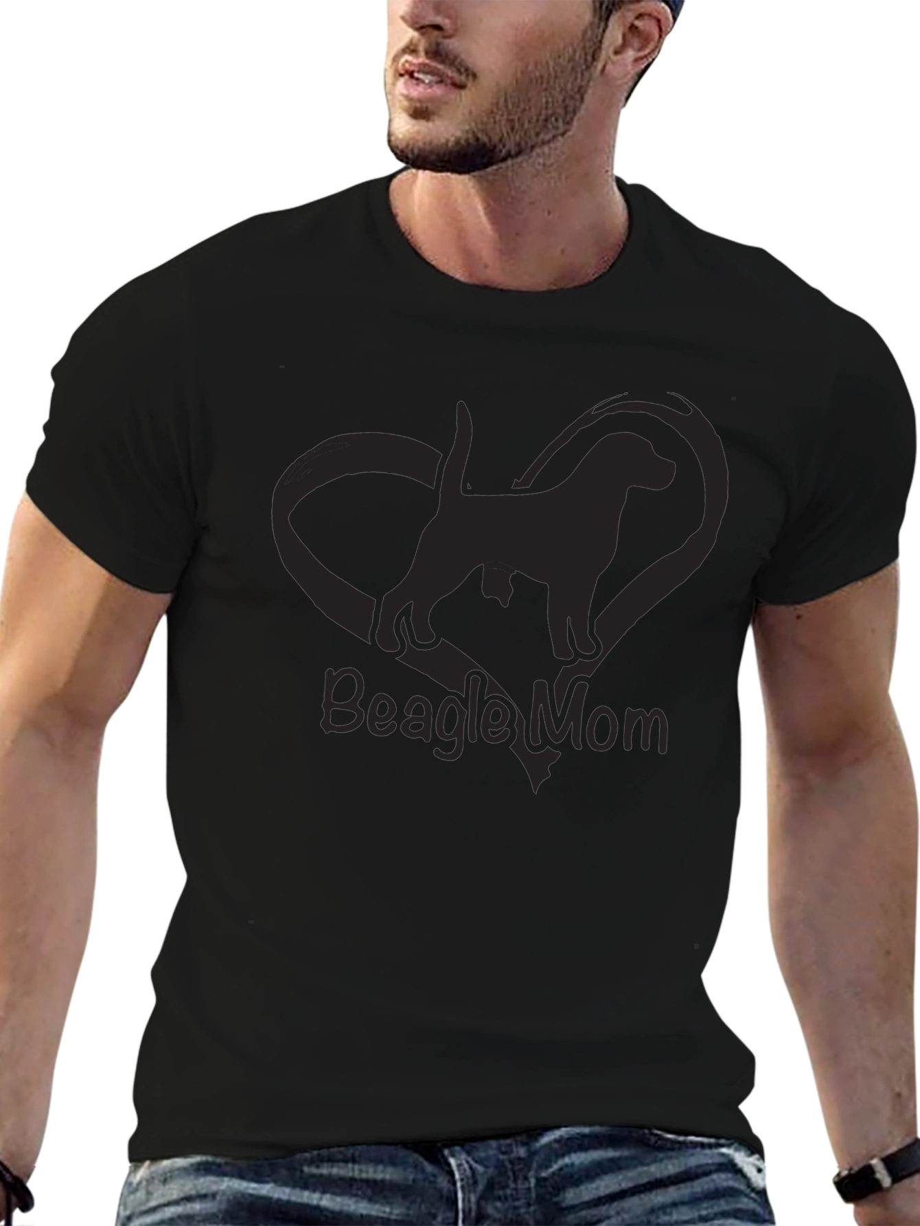 Beagle Mom Graphic Tee - Black Crewneck T-Shirt
