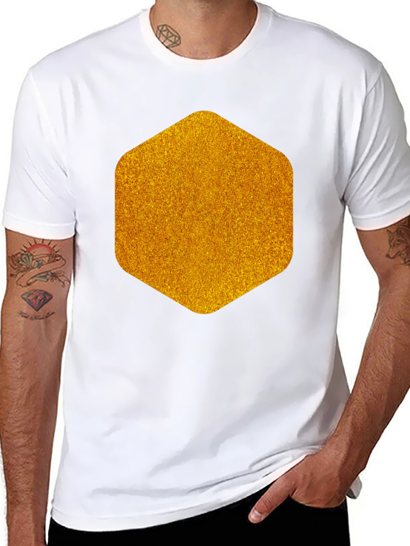 Geometric Gold Graphic Tee - Modern Mens Black T-Shirt