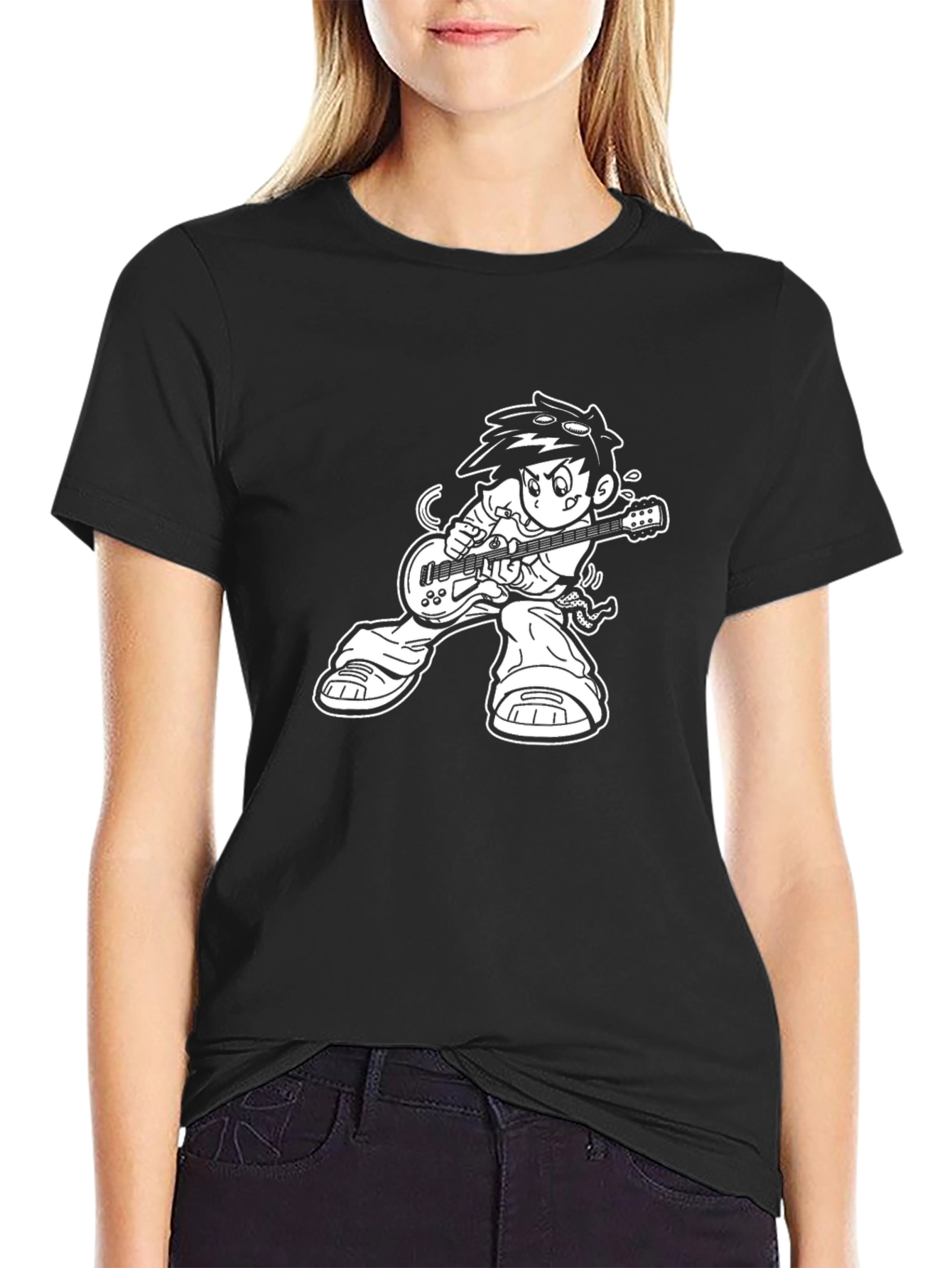 Cool Cartoon Rocker Graphic Tee - Black