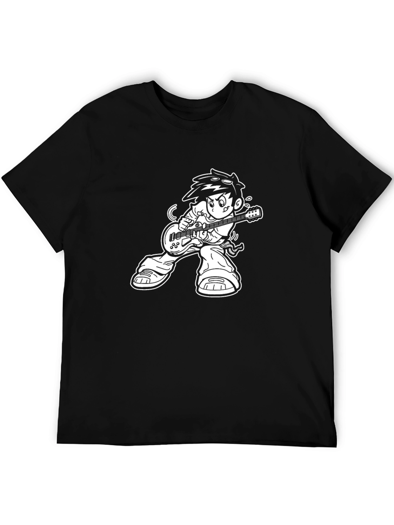 Cool Cartoon Rocker Graphic Tee - Black