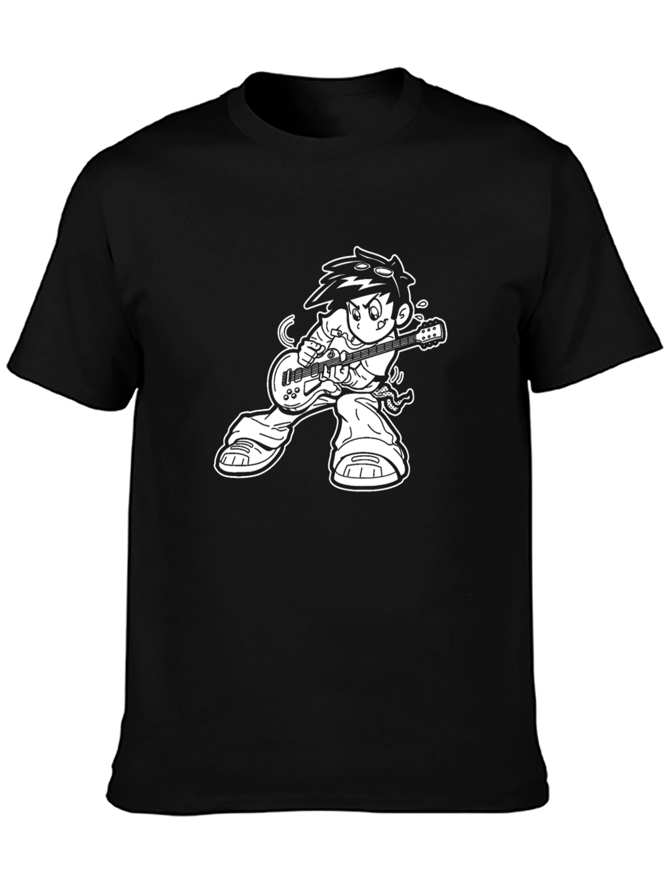 Cool Cartoon Rocker Graphic Tee - Black