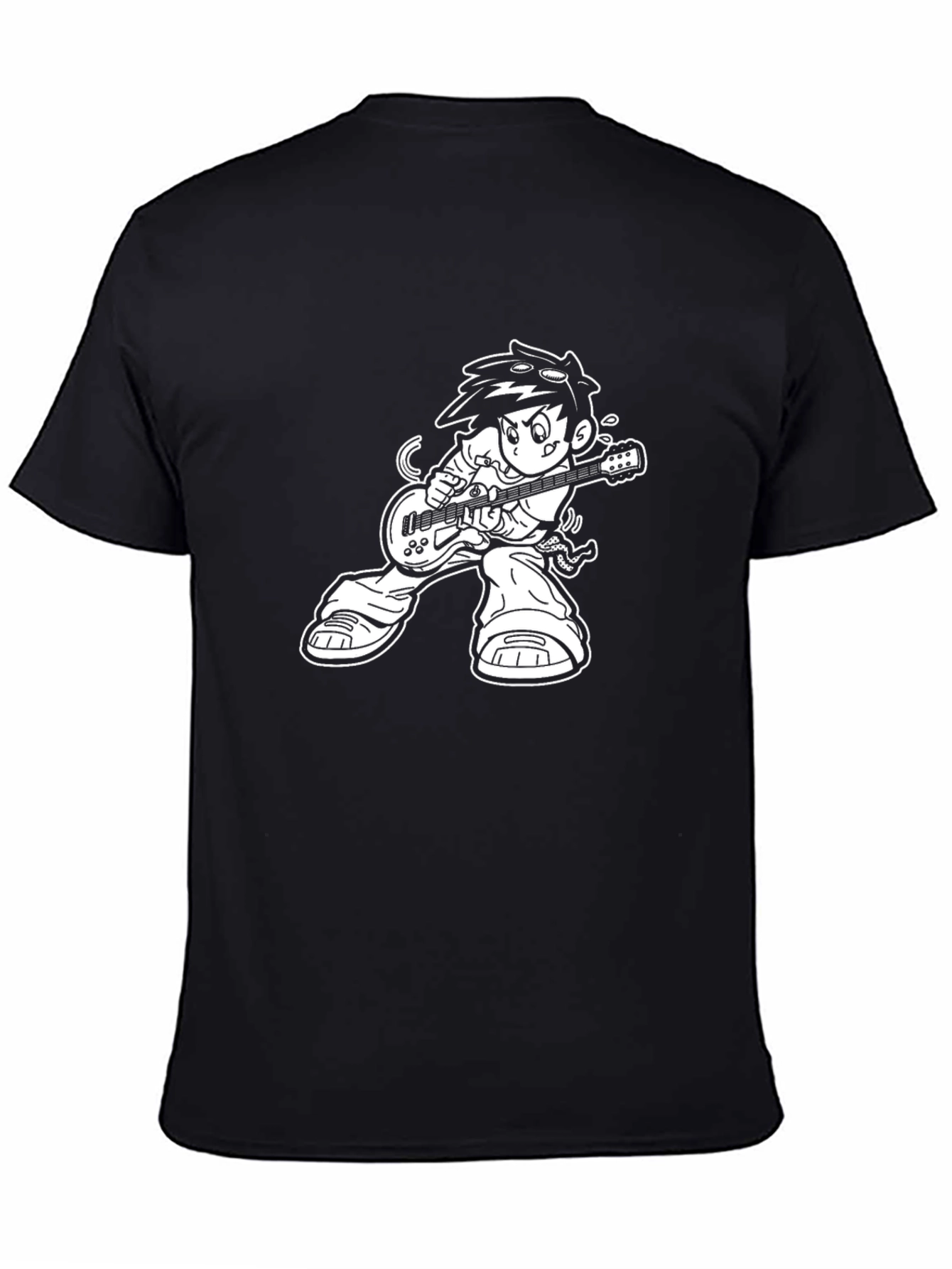 Cool Cartoon Rocker Graphic Tee - Black