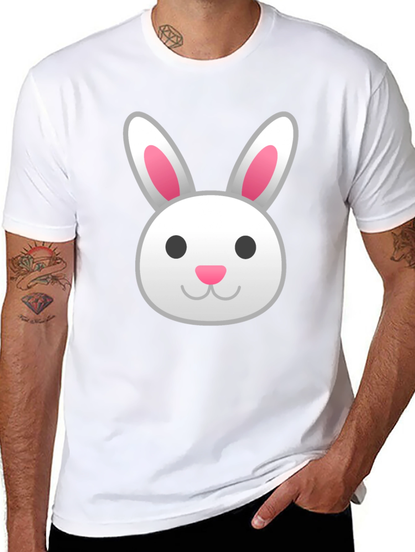 Bunny Emoji Graphic Tee - Black Cotton T-Shirt