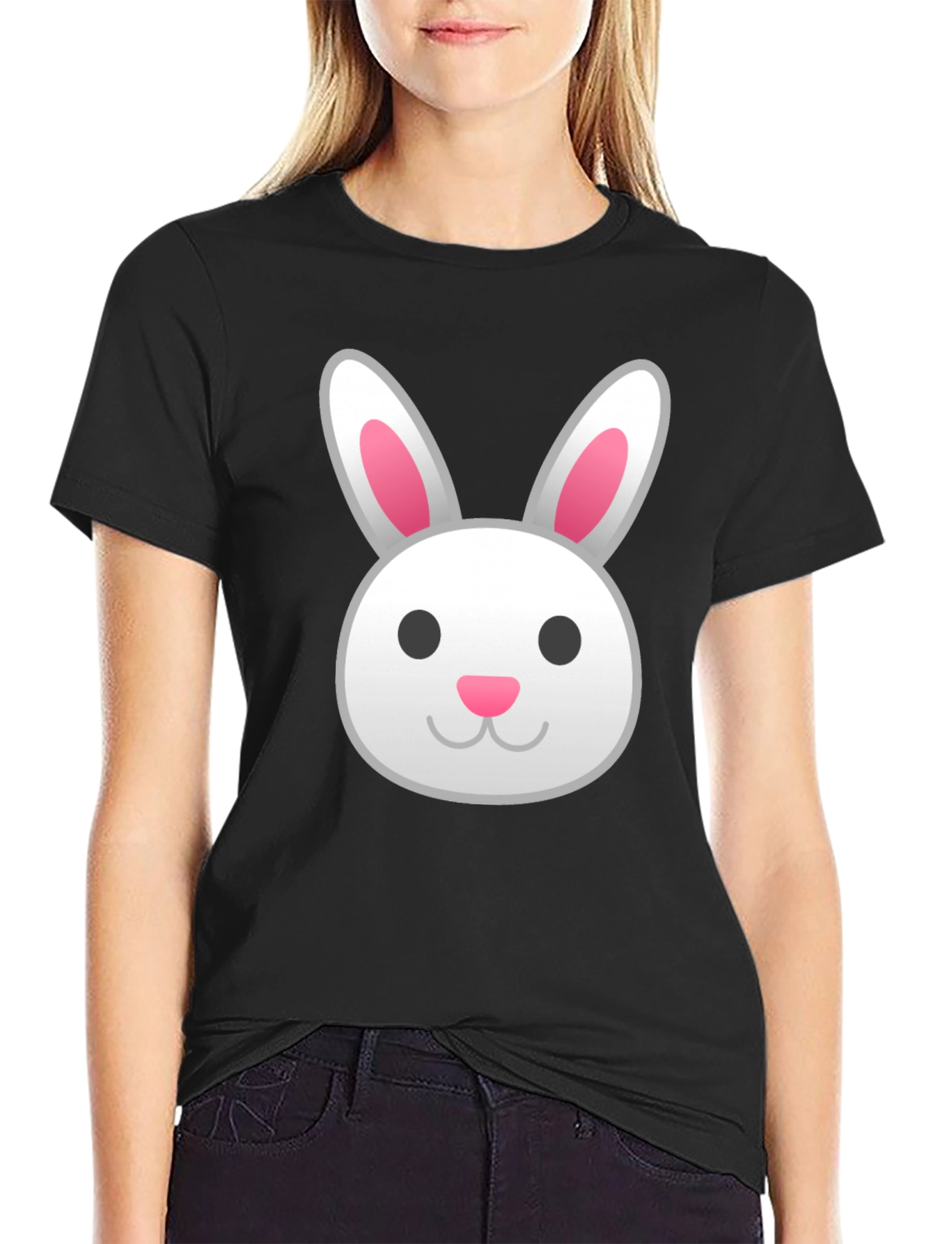 Bunny Emoji Graphic Tee - Black Cotton T-Shirt