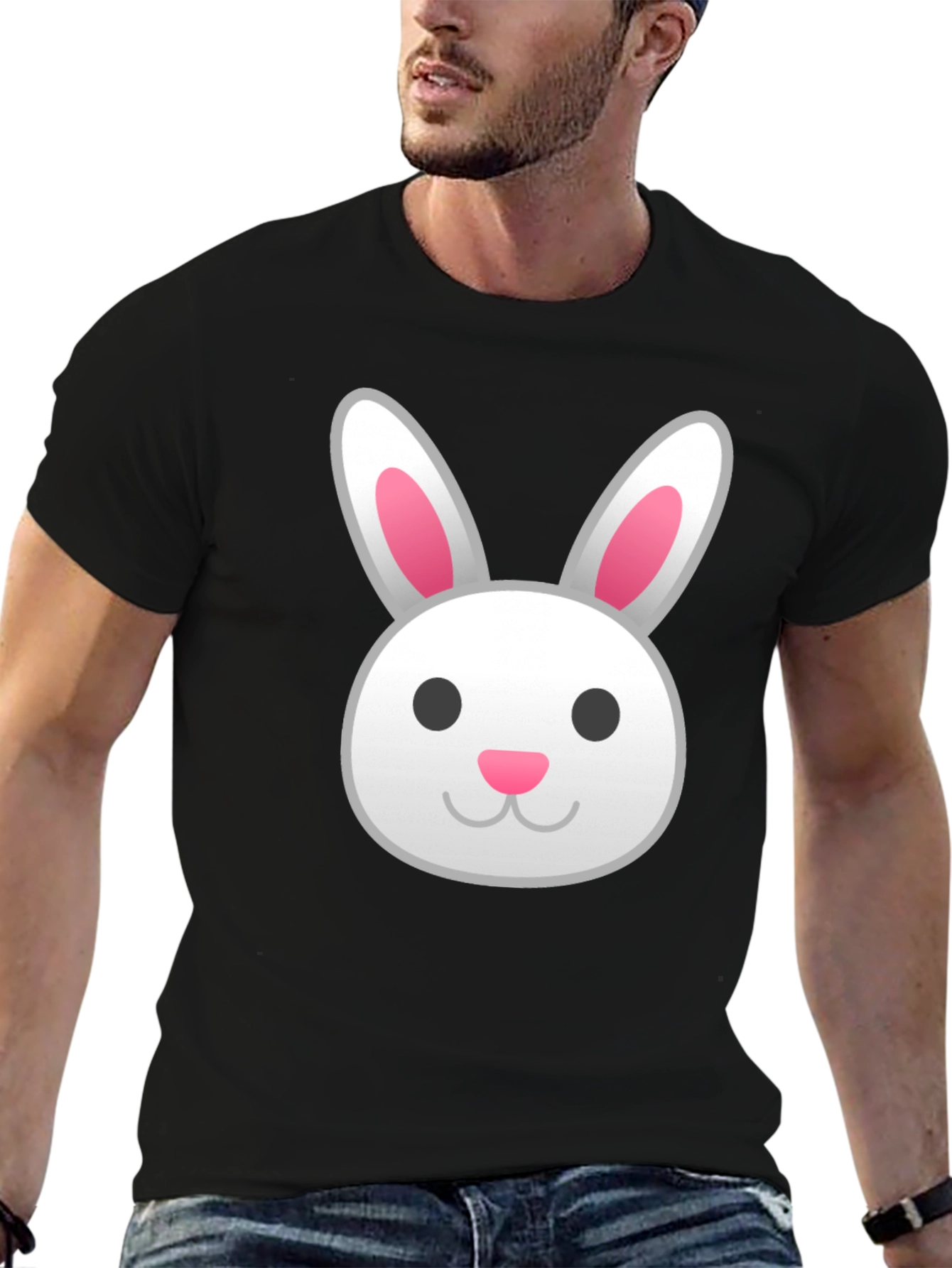 Bunny Emoji Graphic Tee - Black Cotton T-Shirt