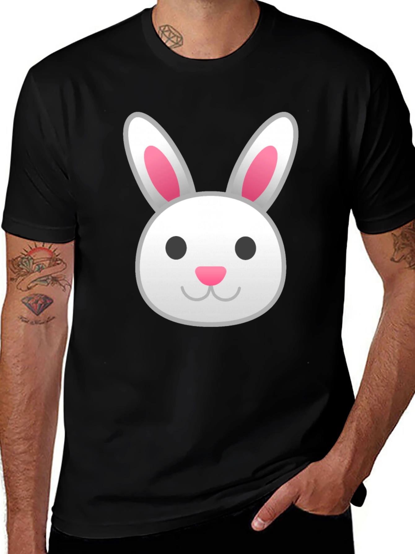 Bunny Emoji Graphic Tee - Black Cotton T-Shirt