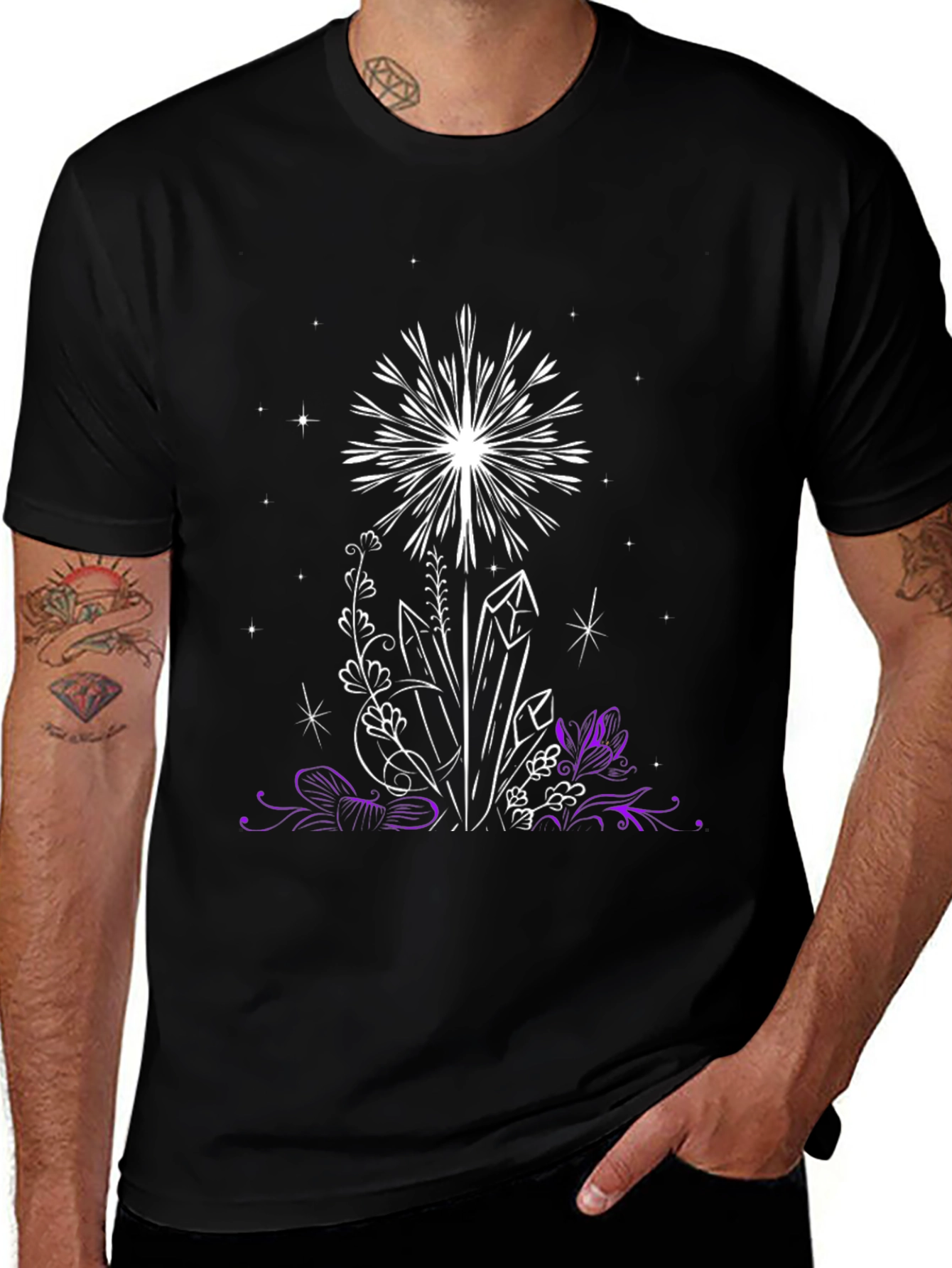 Crystal & Floral Graphic Black T-Shirt