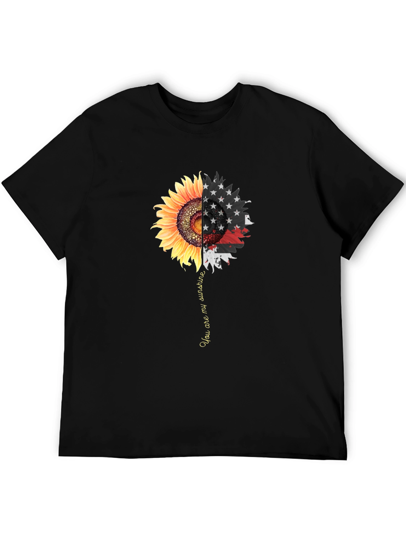 Sunflower American Flag Graphic Print Mens Black T-Shirt