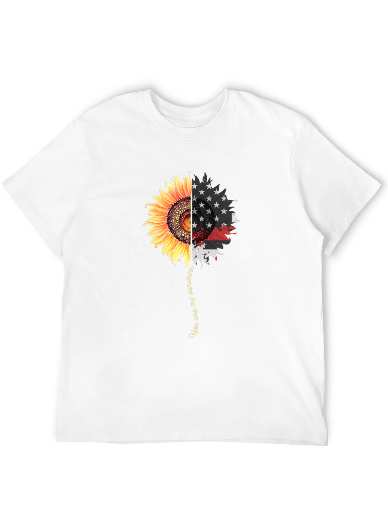 Sunflower American Flag Graphic Print Mens Black T-Shirt