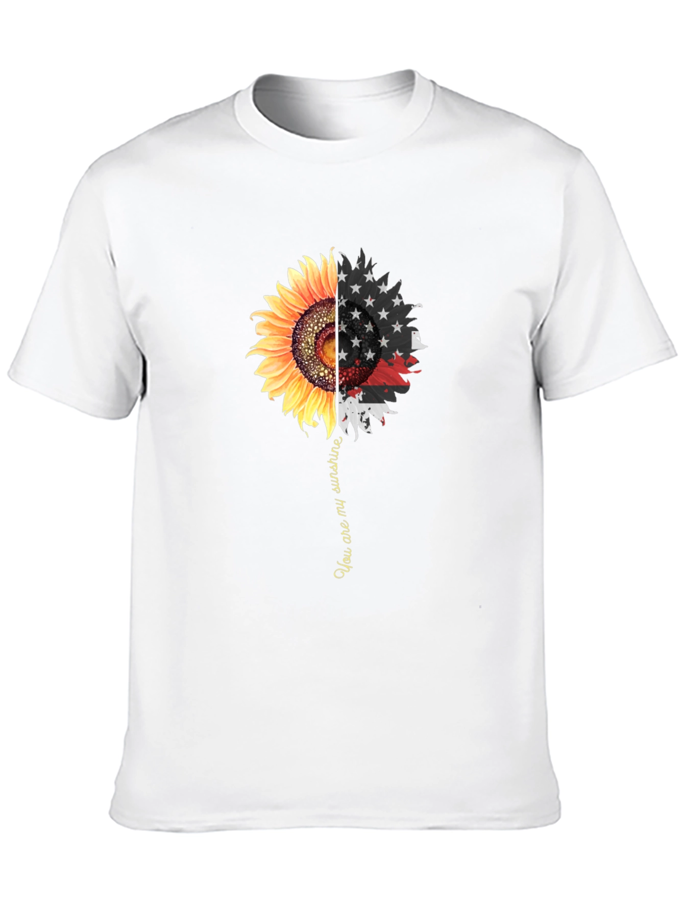 Sunflower American Flag Graphic Print Mens Black T-Shirt