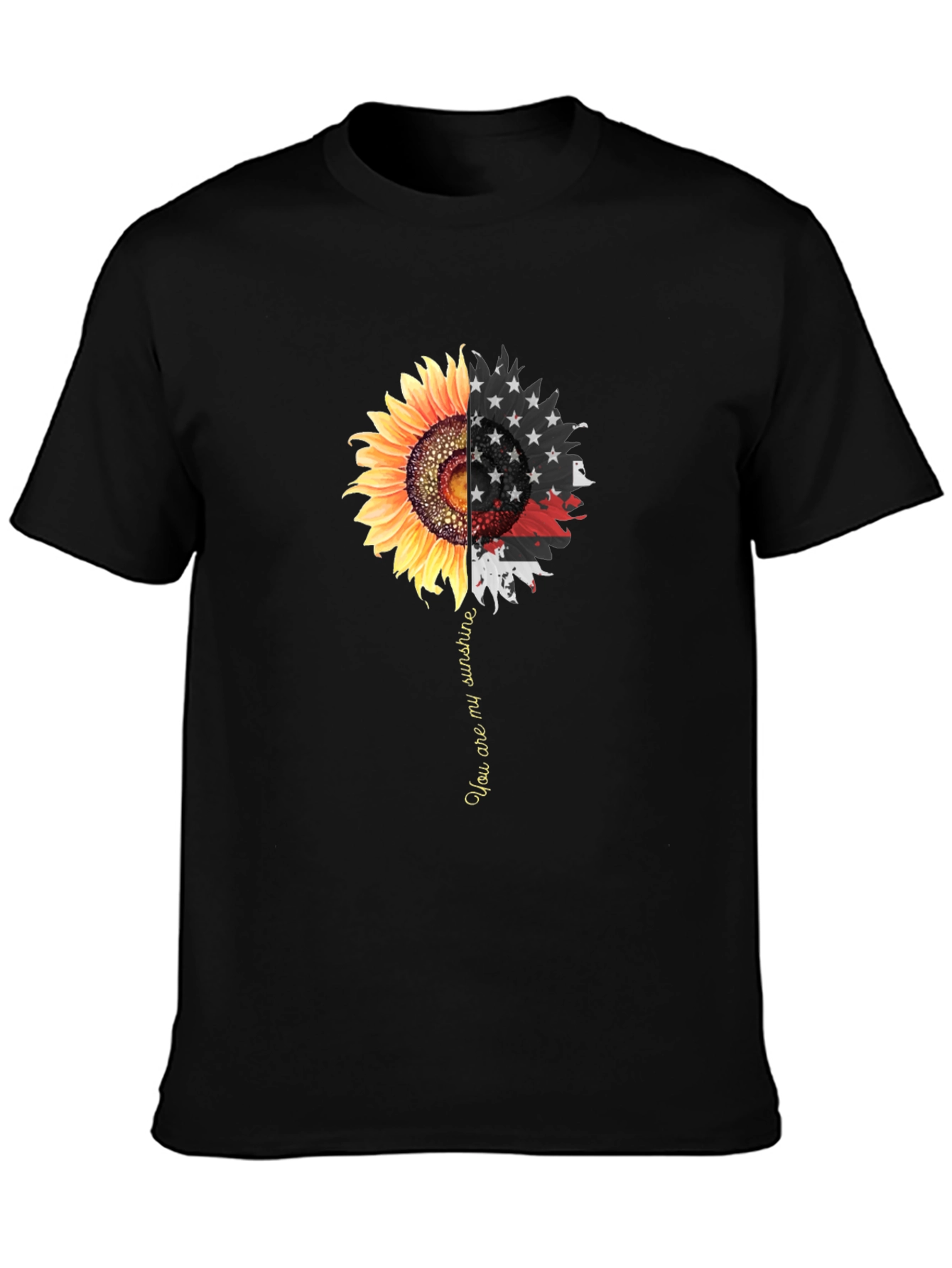Sunflower American Flag Graphic Print Mens Black T-Shirt