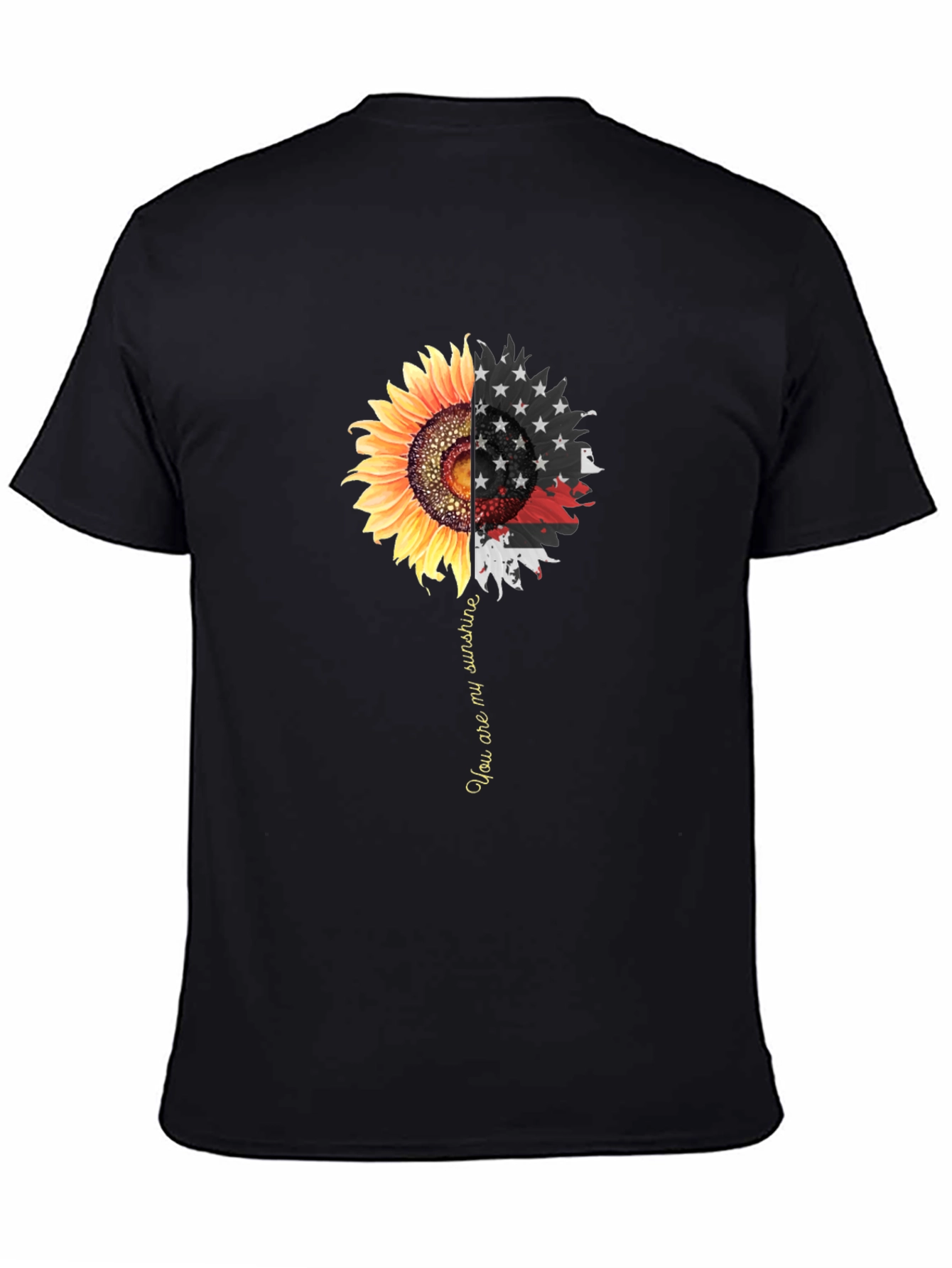 Sunflower American Flag Graphic Print Mens Black T-Shirt