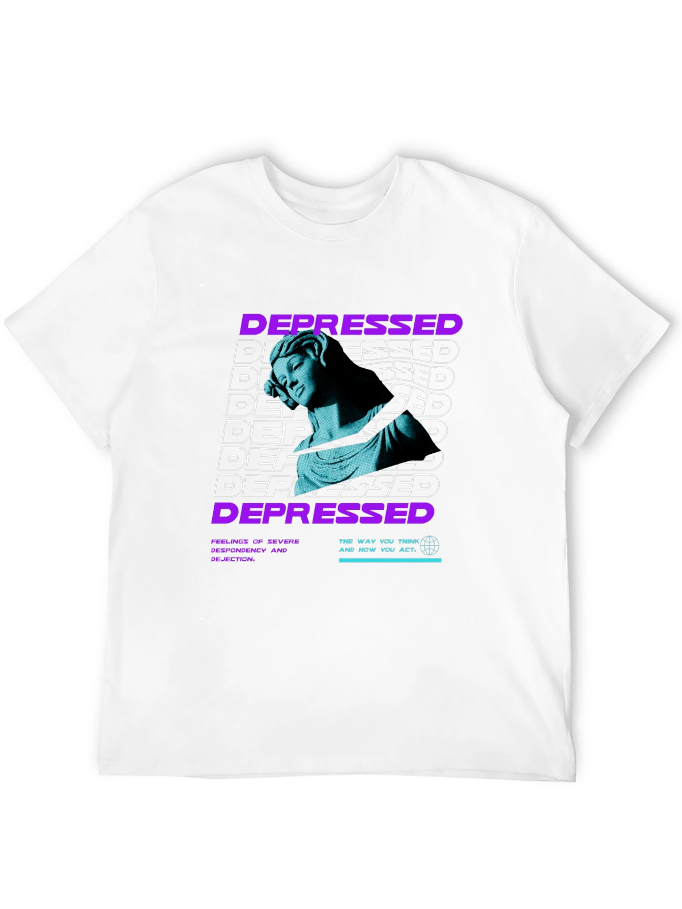Depressed Statue Graphic Print Black T-Shirt