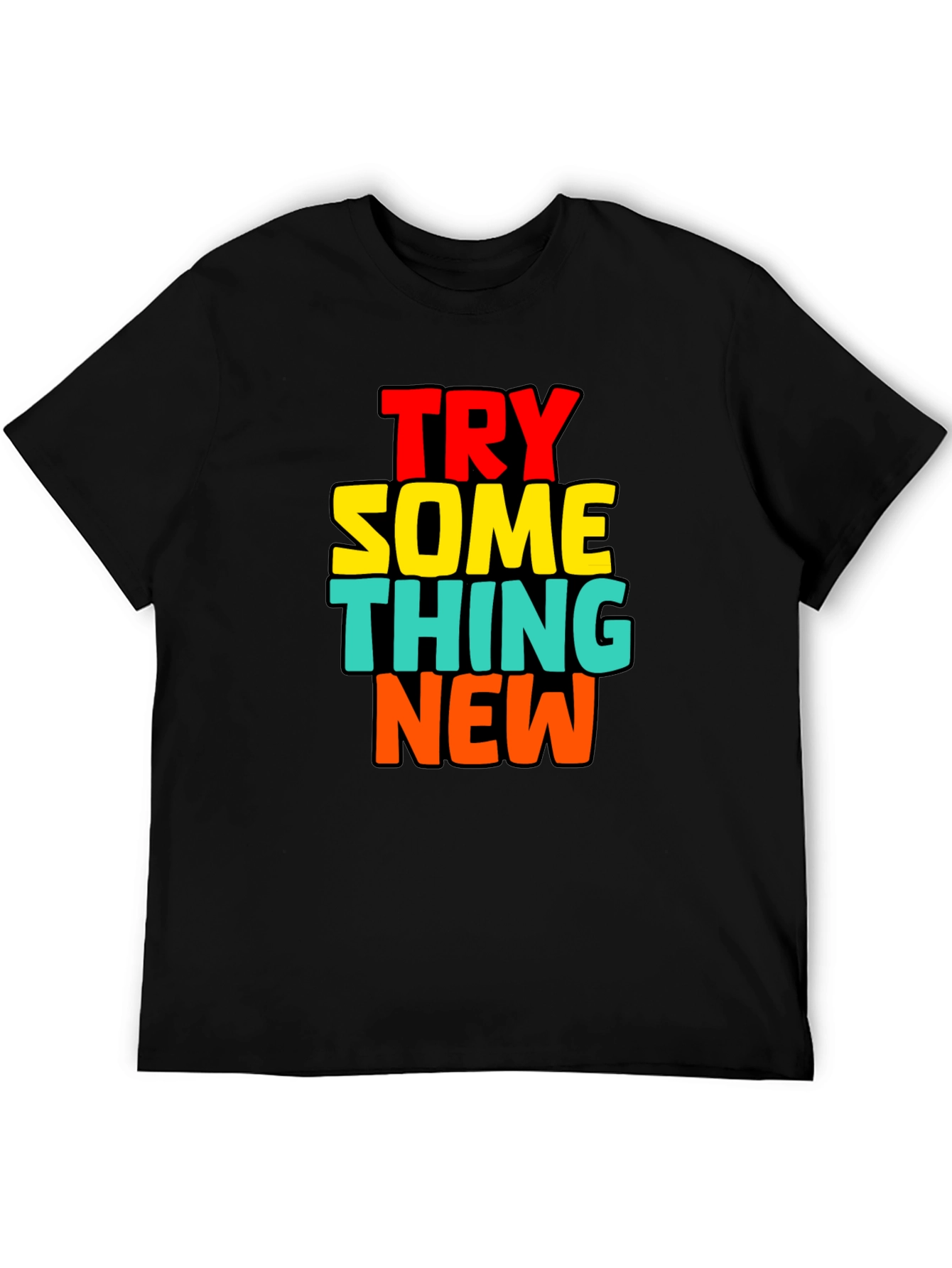 Try Something New Black Cotton Graphic Tee