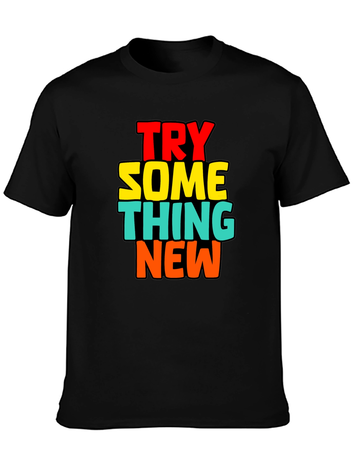 Try Something New Black Cotton Graphic Tee