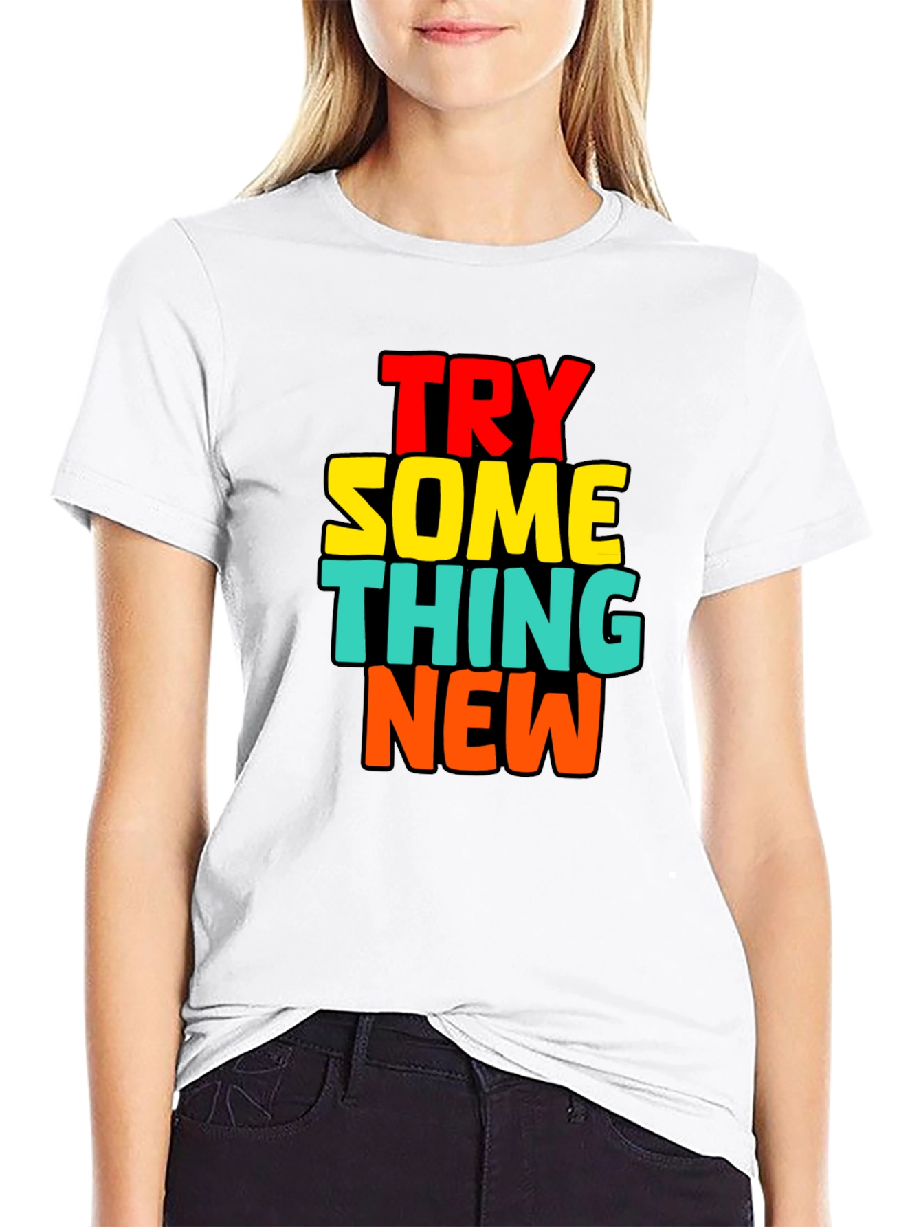 Try Something New Black Cotton Graphic Tee