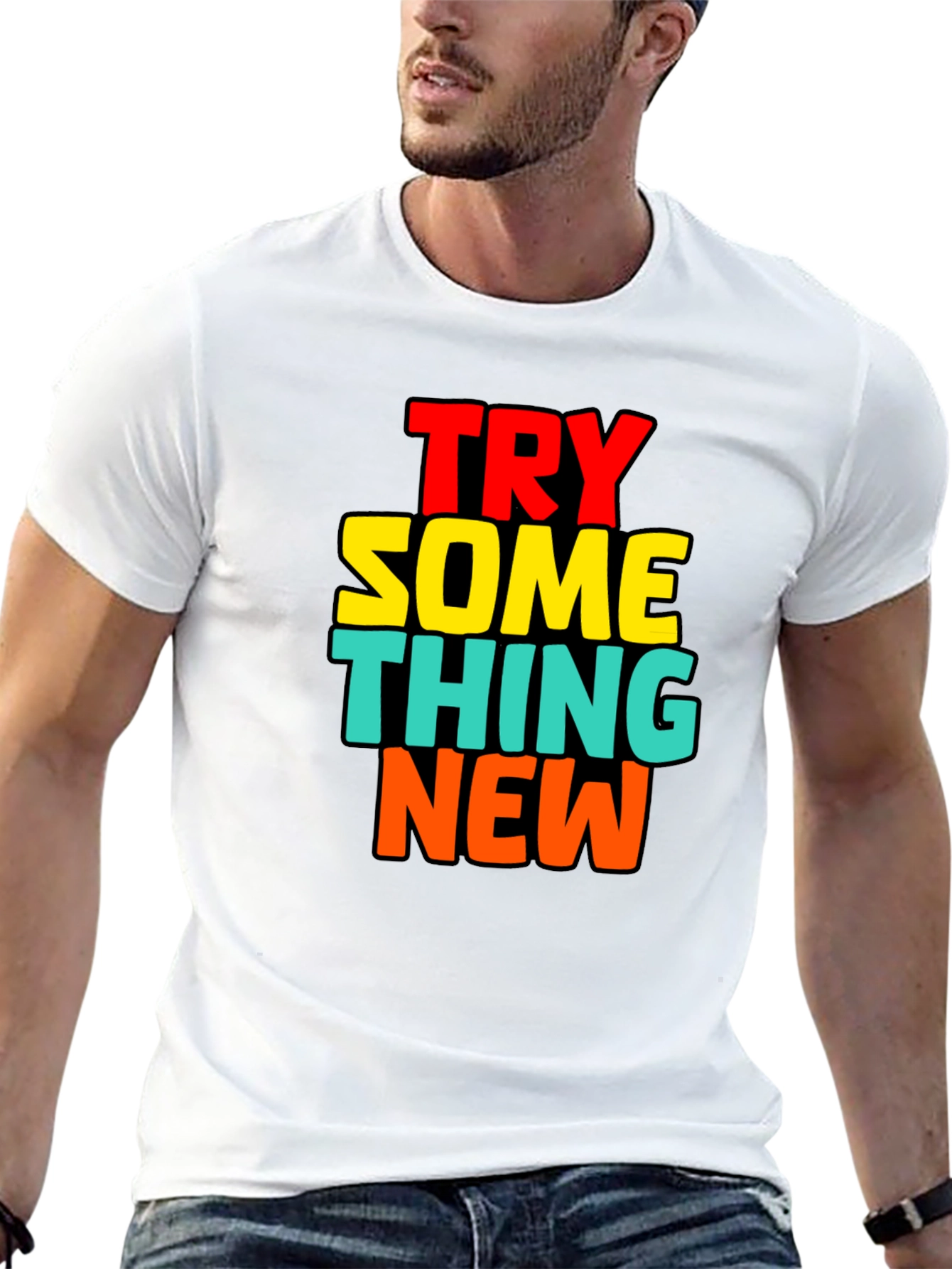 Try Something New Black Cotton Graphic Tee