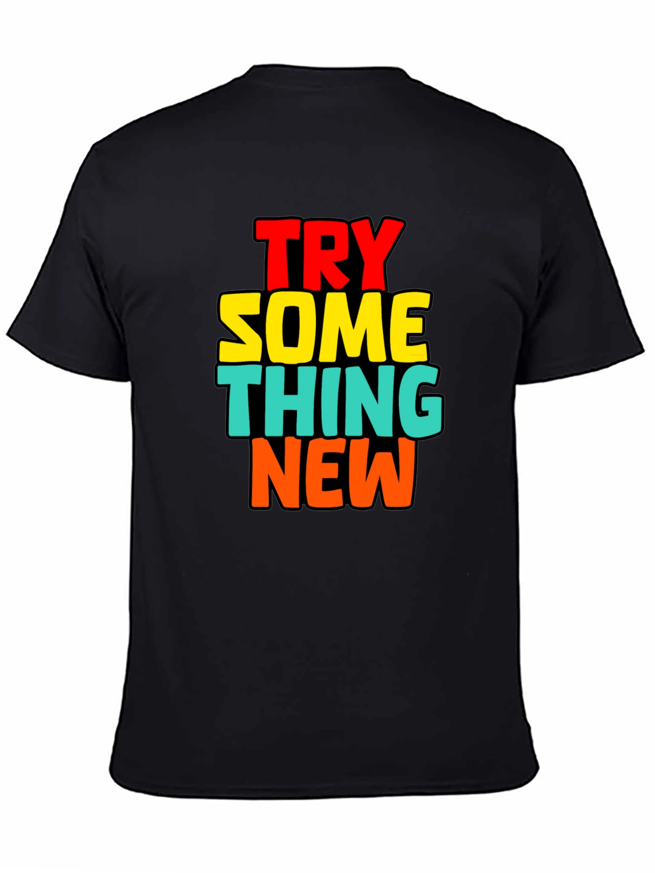 Try Something New Black Cotton Graphic Tee