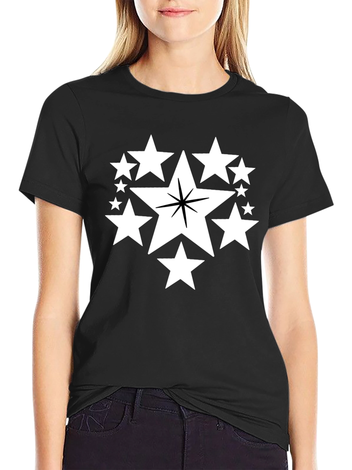 Star Cluster Graphic Tee - Black Cotton Comfort