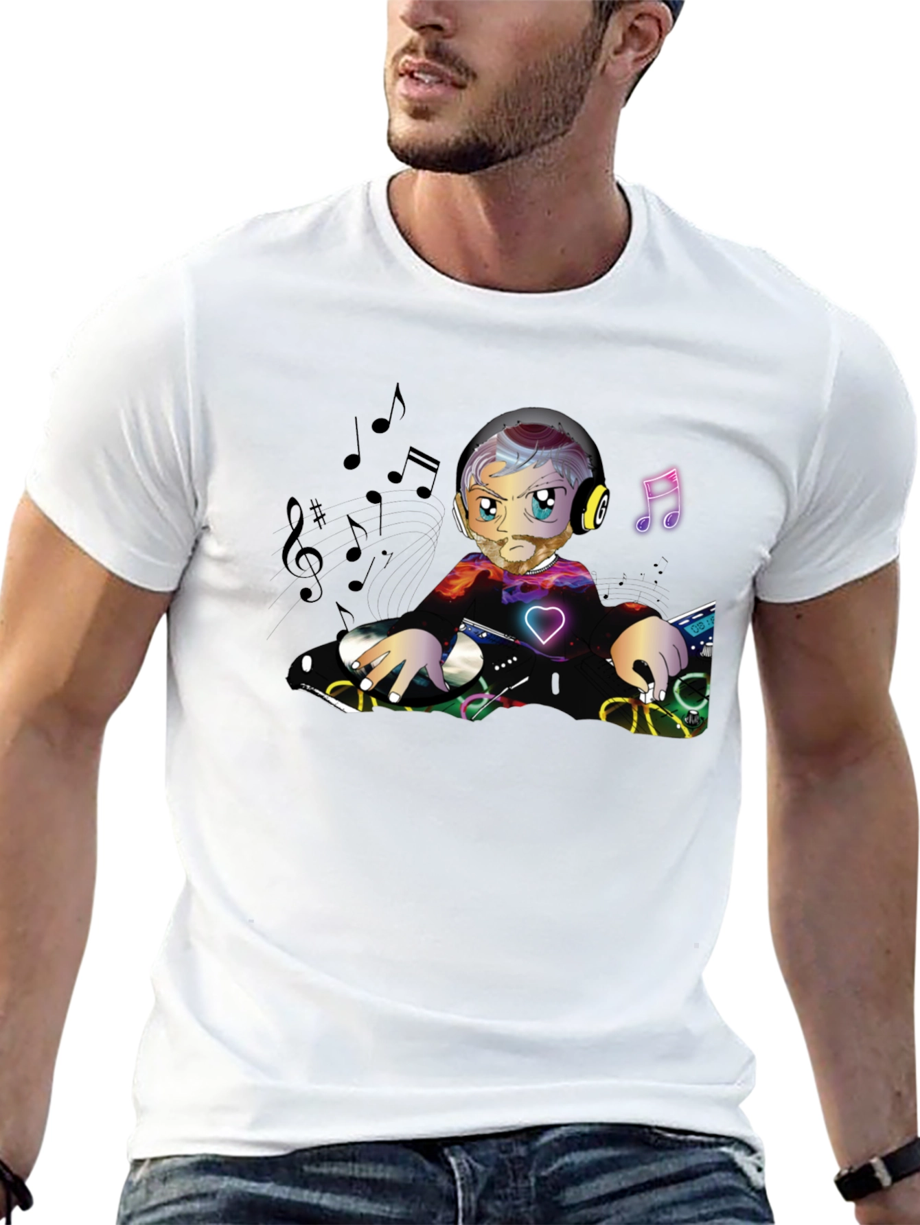 DJ Cartoon Graphic Black T-Shirt