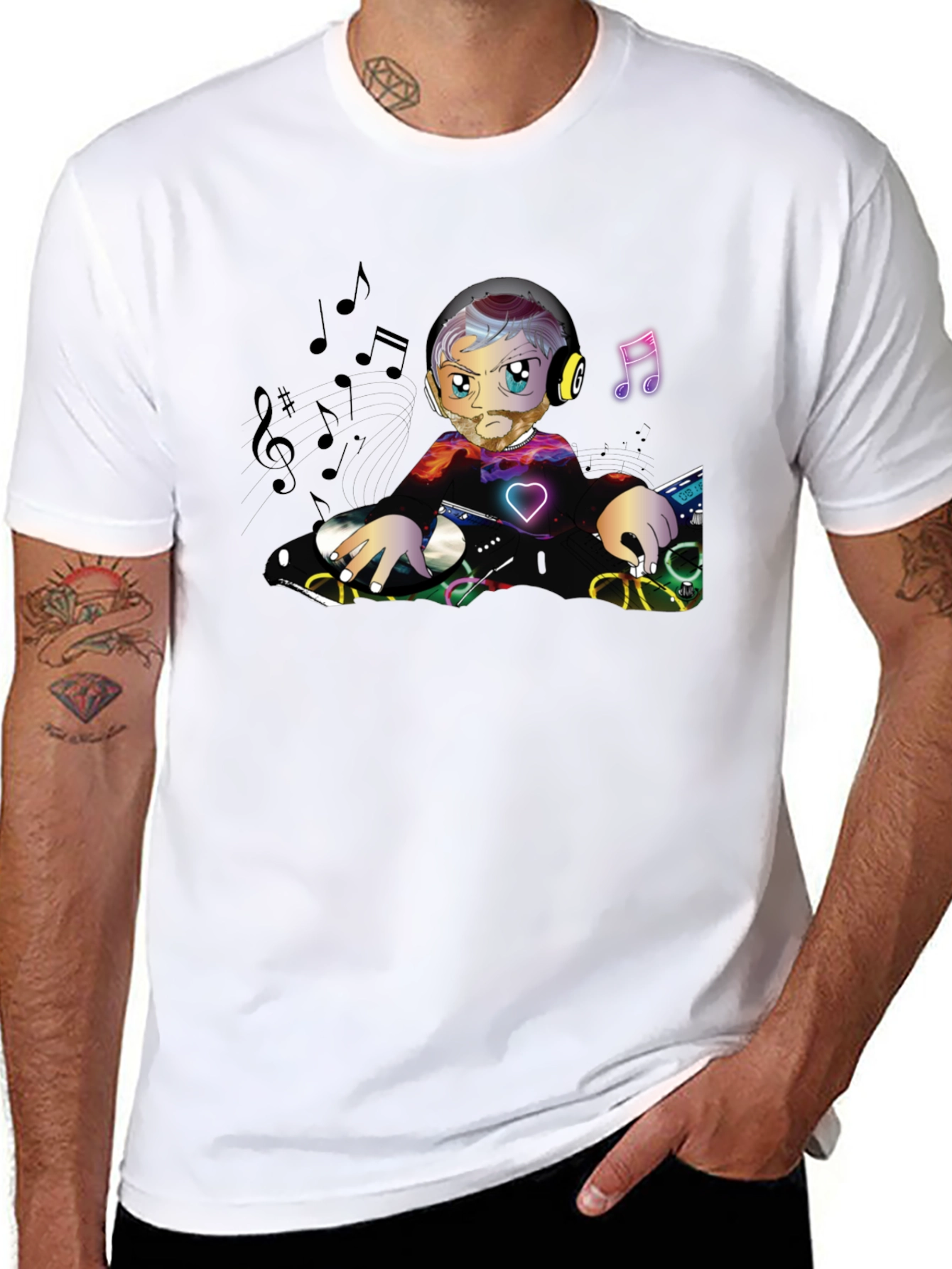 DJ Cartoon Graphic Black T-Shirt