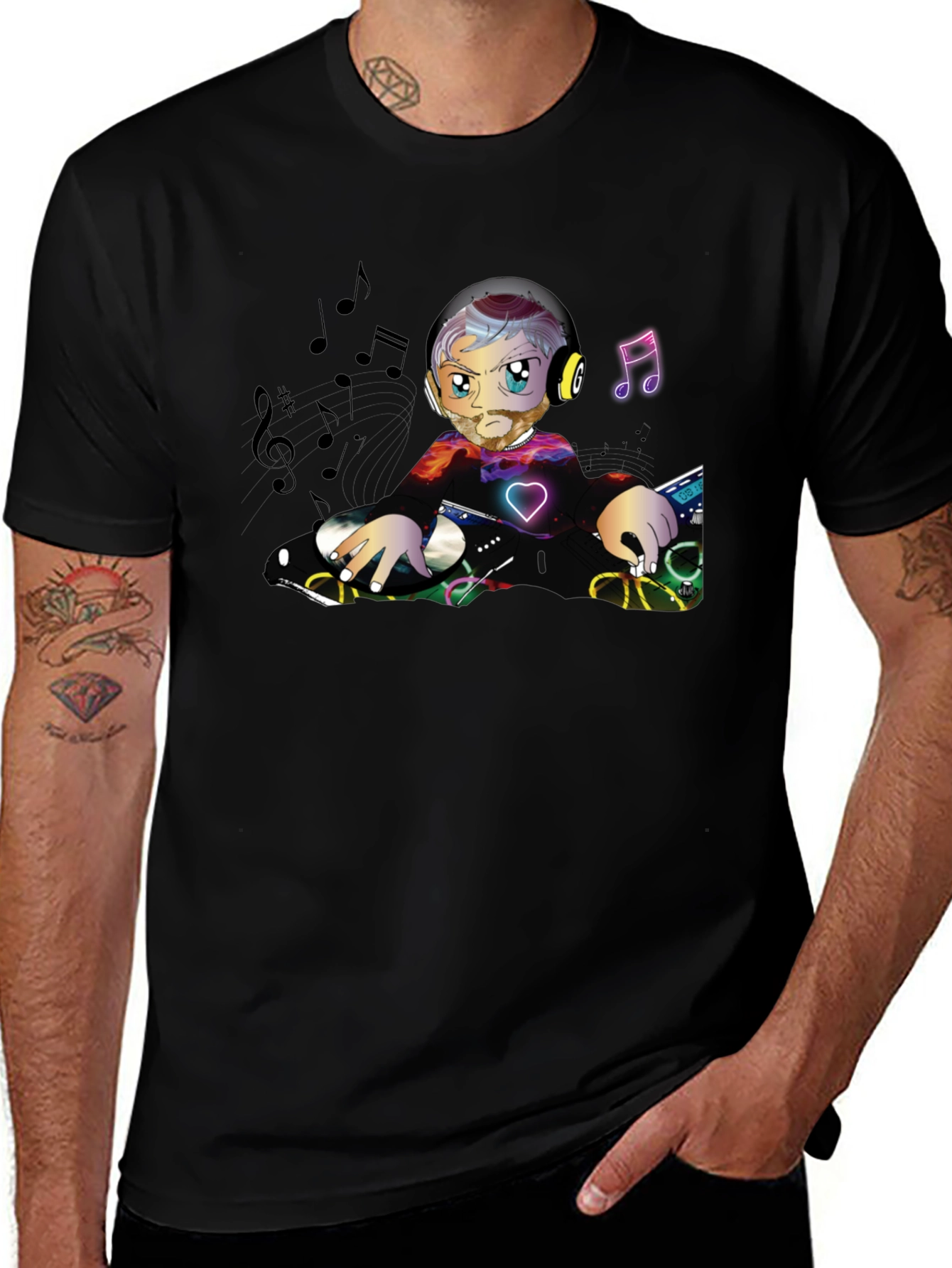 DJ Cartoon Graphic Black T-Shirt