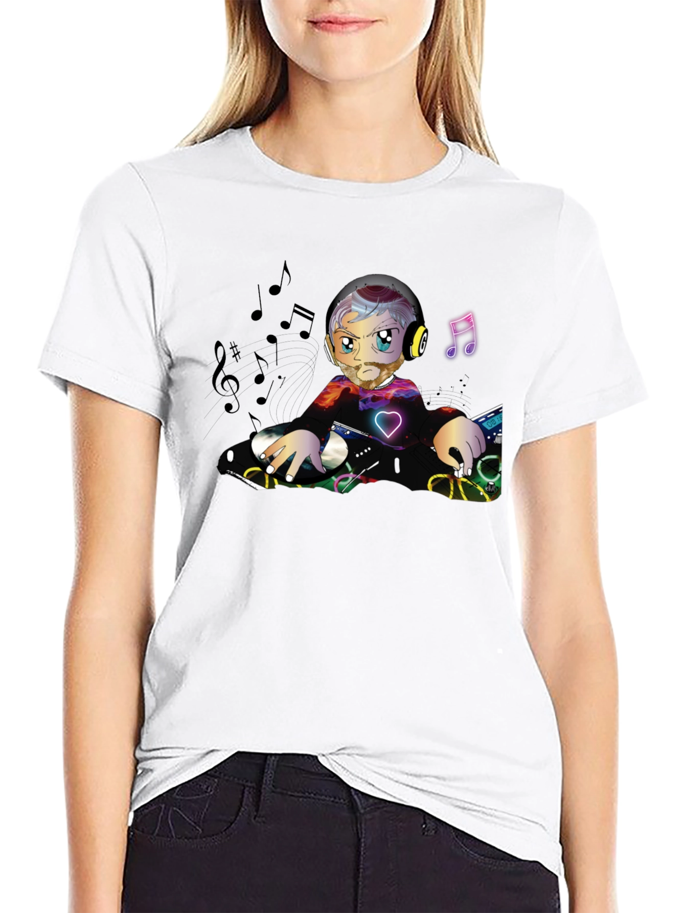 DJ Cartoon Graphic Black T-Shirt