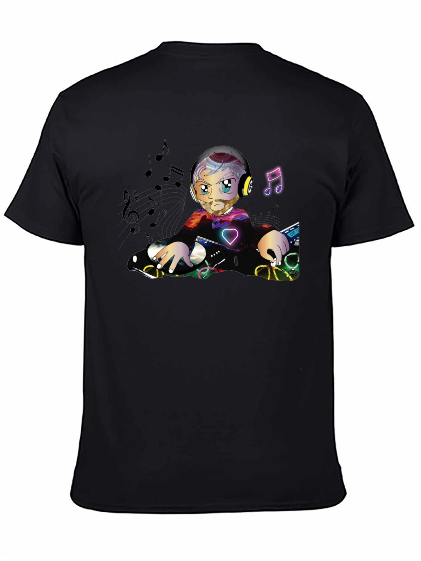 DJ Cartoon Graphic Black T-Shirt