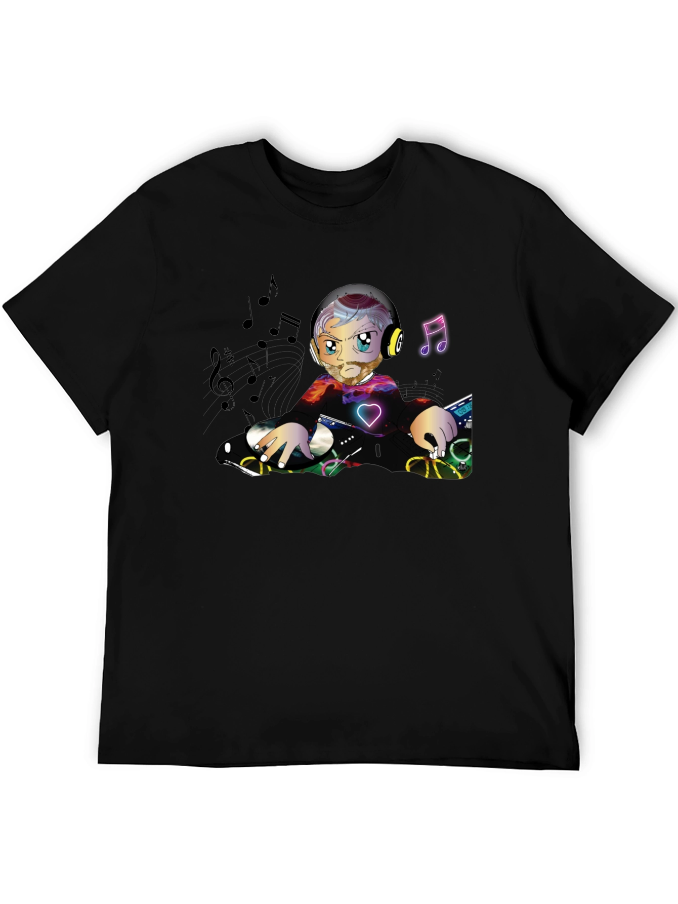 DJ Cartoon Graphic Black T-Shirt