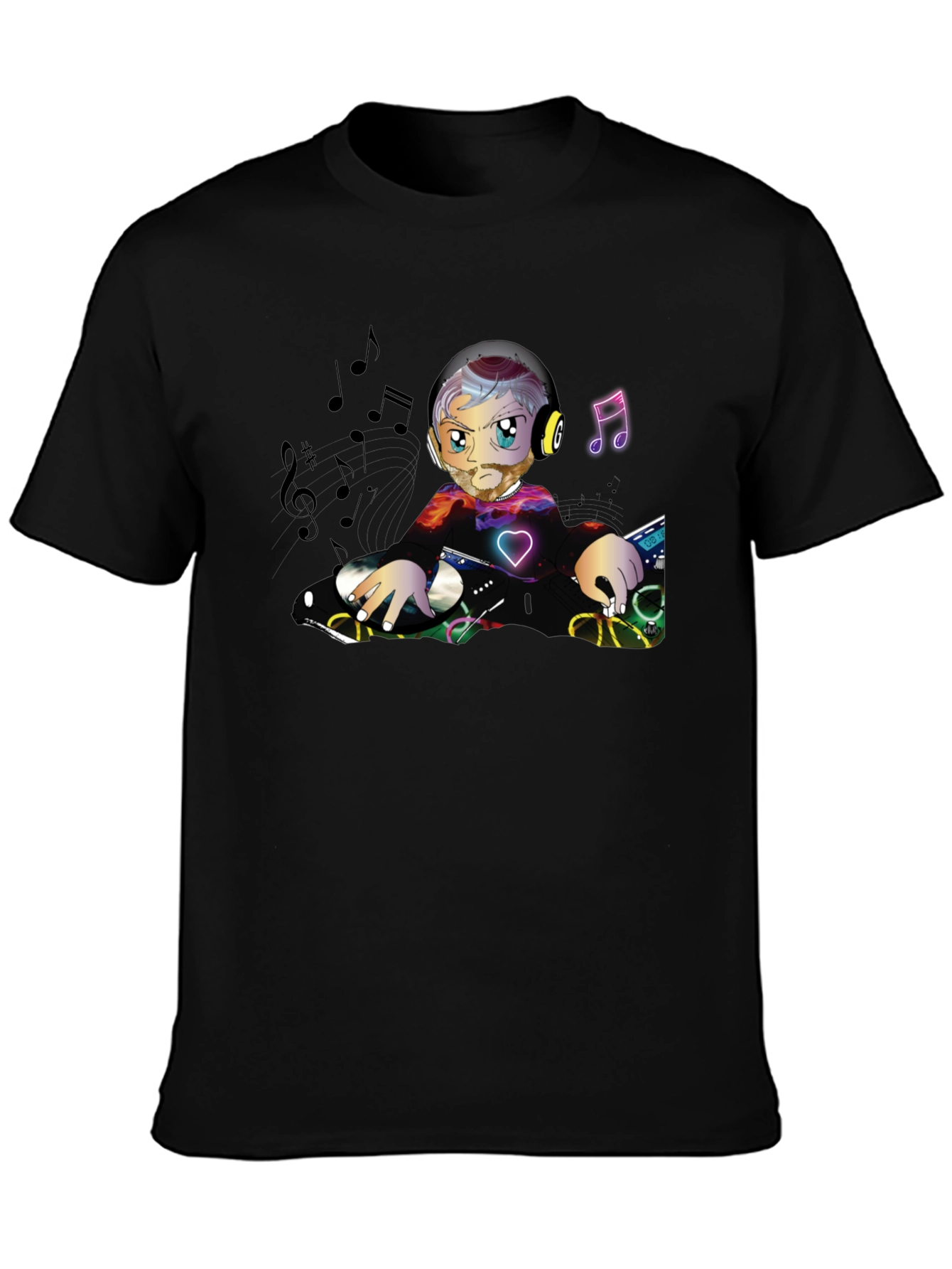 DJ Cartoon Graphic Black T-Shirt