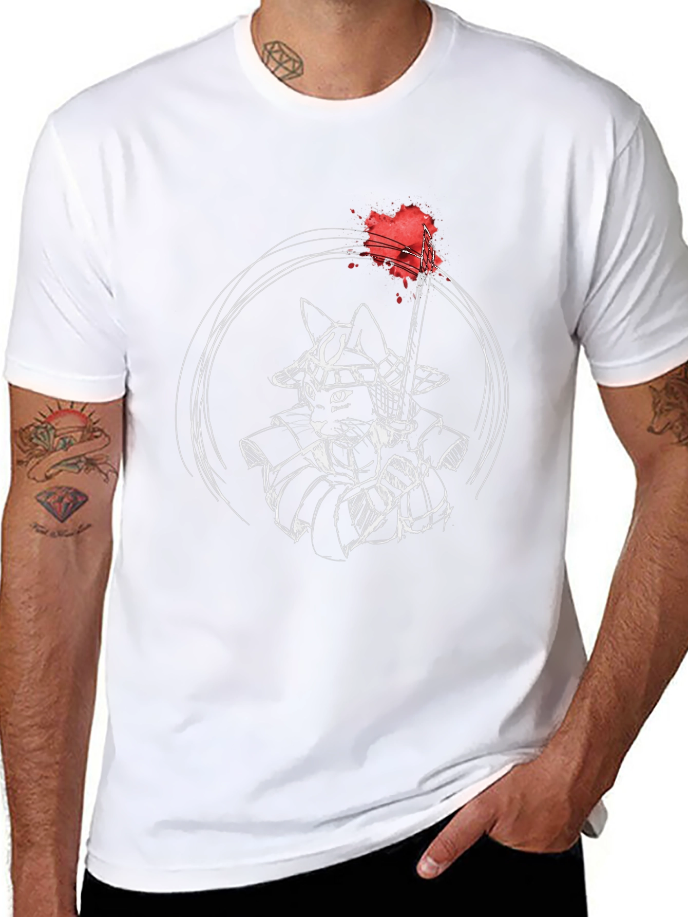 Samurai Cat Graphic T-Shirt - Unique Design