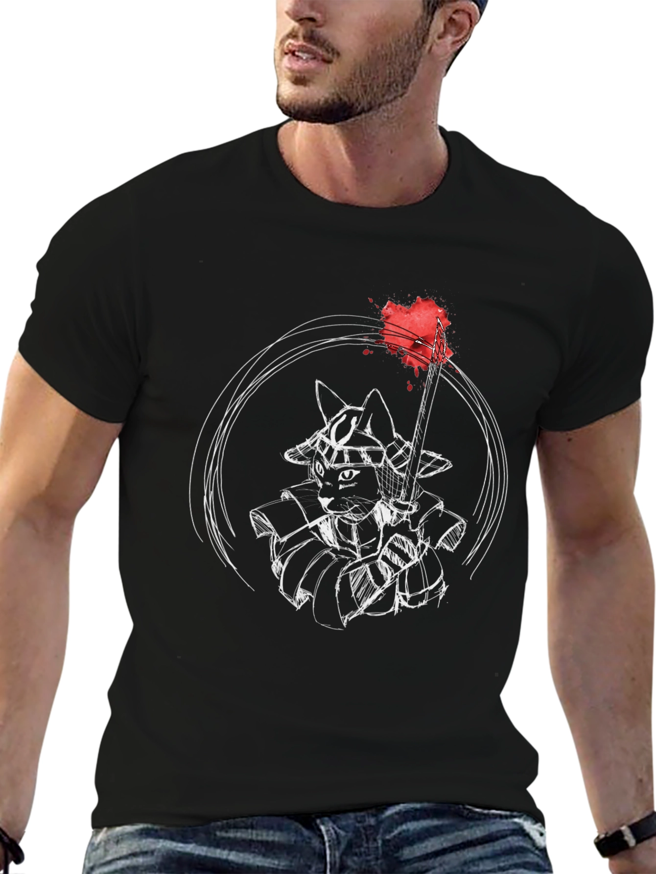 Samurai Cat Graphic T-Shirt - Unique Design