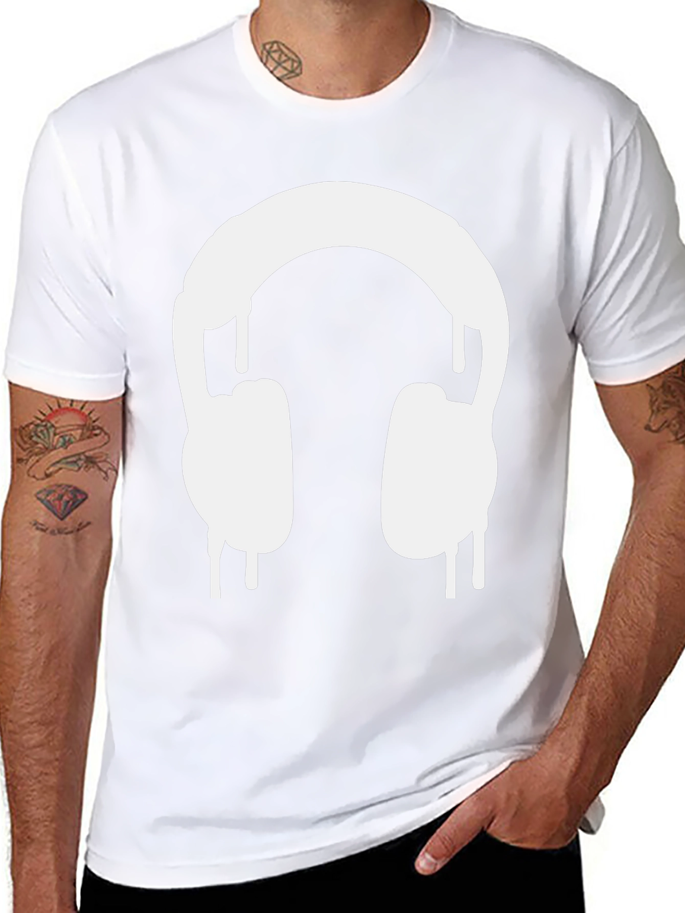 Cool Black Tee with Dripping Headphones Design